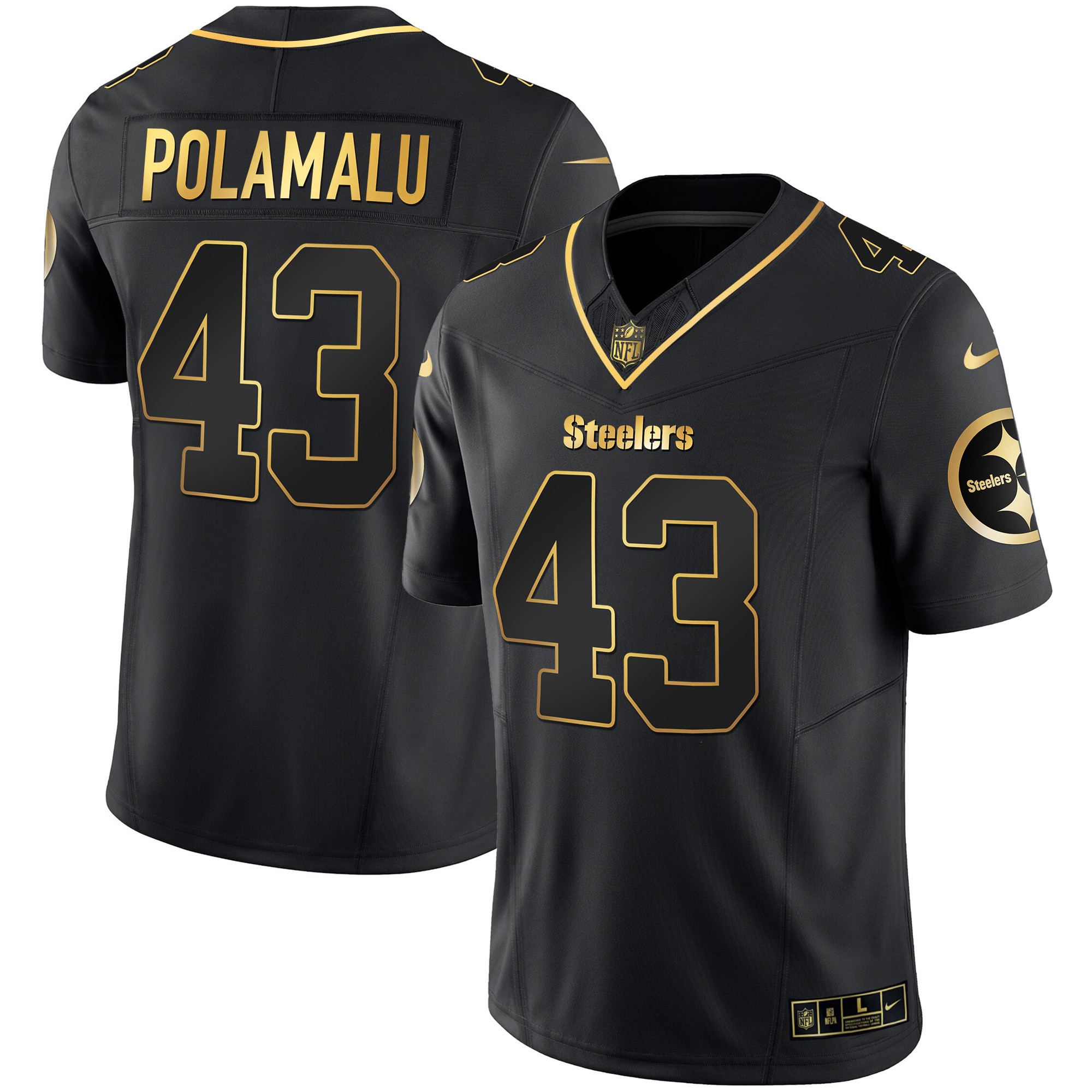 Troy Polamalu Men's Pittsburgh Steelers Gold Vapor Black Gold Jersey - All Stitched