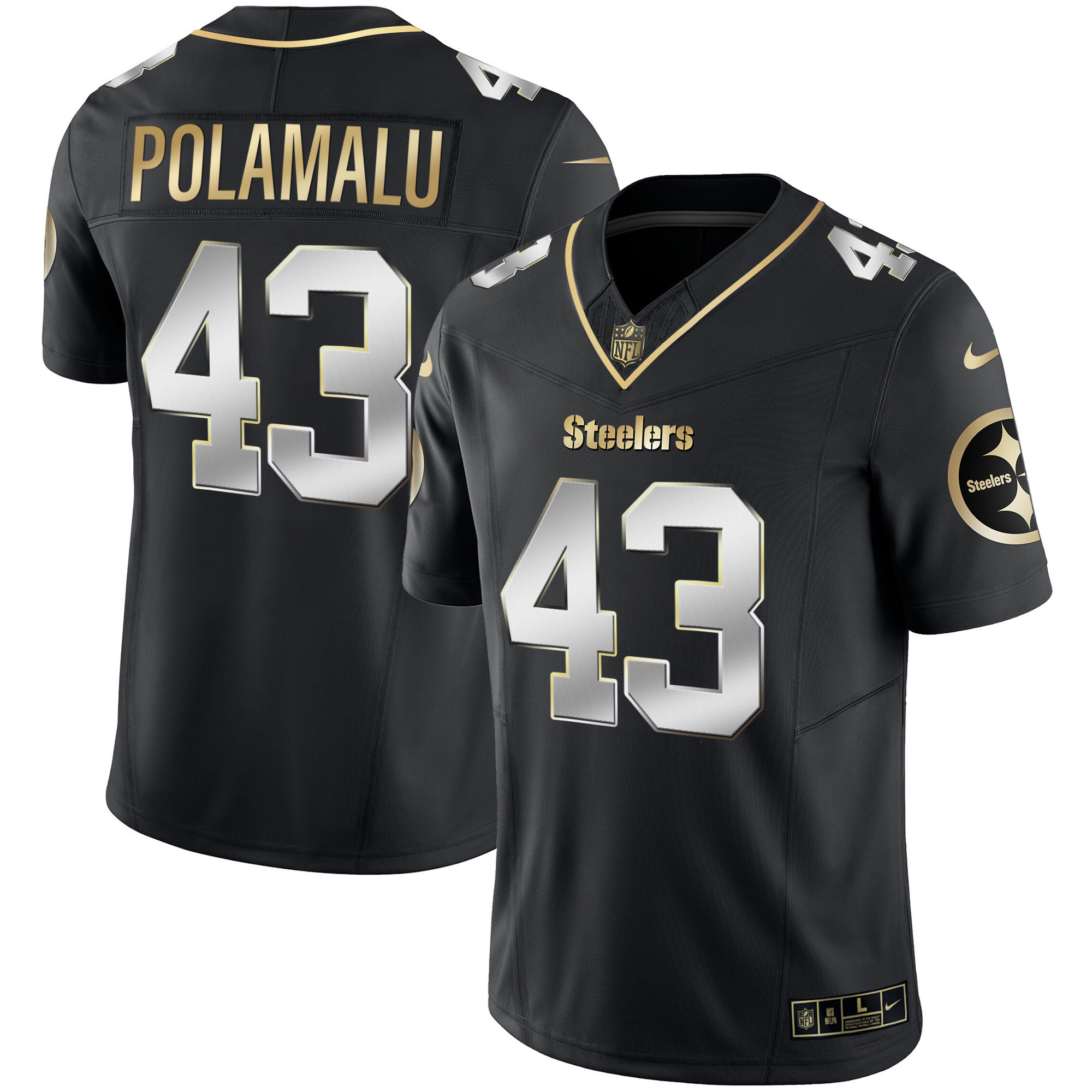 Troy Polamalu Men's Pittsburgh Steelers Gold Vapor Black Limited Jersey - All Stitched