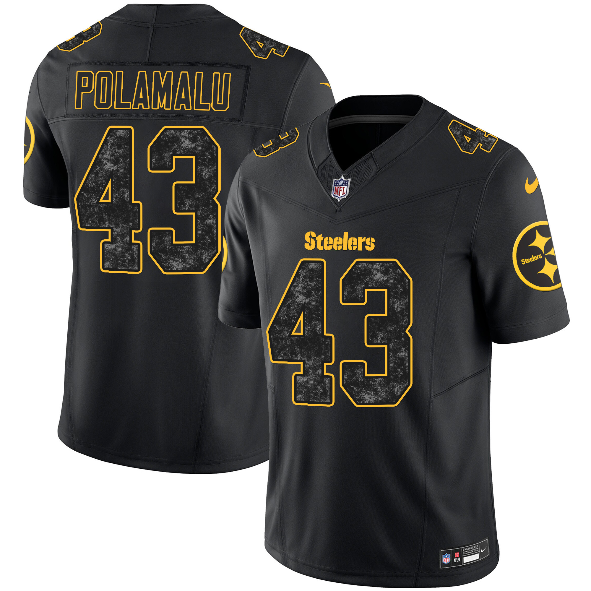 Troy Polamalu Men's Pittsburgh Steelers Grunge Vapor Limited Black Jersey - All Stitched