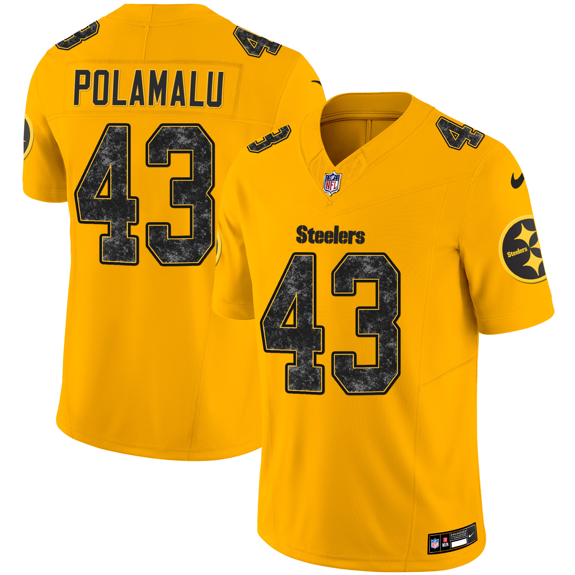Troy Polamalu Men's Pittsburgh Steelers Grunge Vapor Limited Gold Jersey - All Stitched