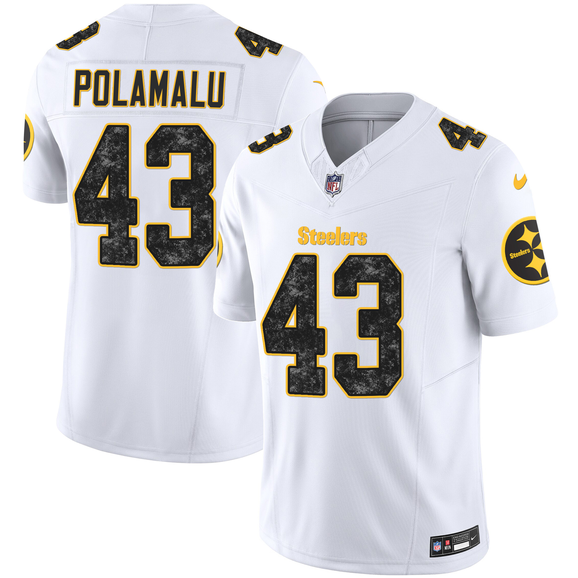Troy Polamalu Men's Pittsburgh Steelers Grunge Vapor Limited White Jersey - All Stitched