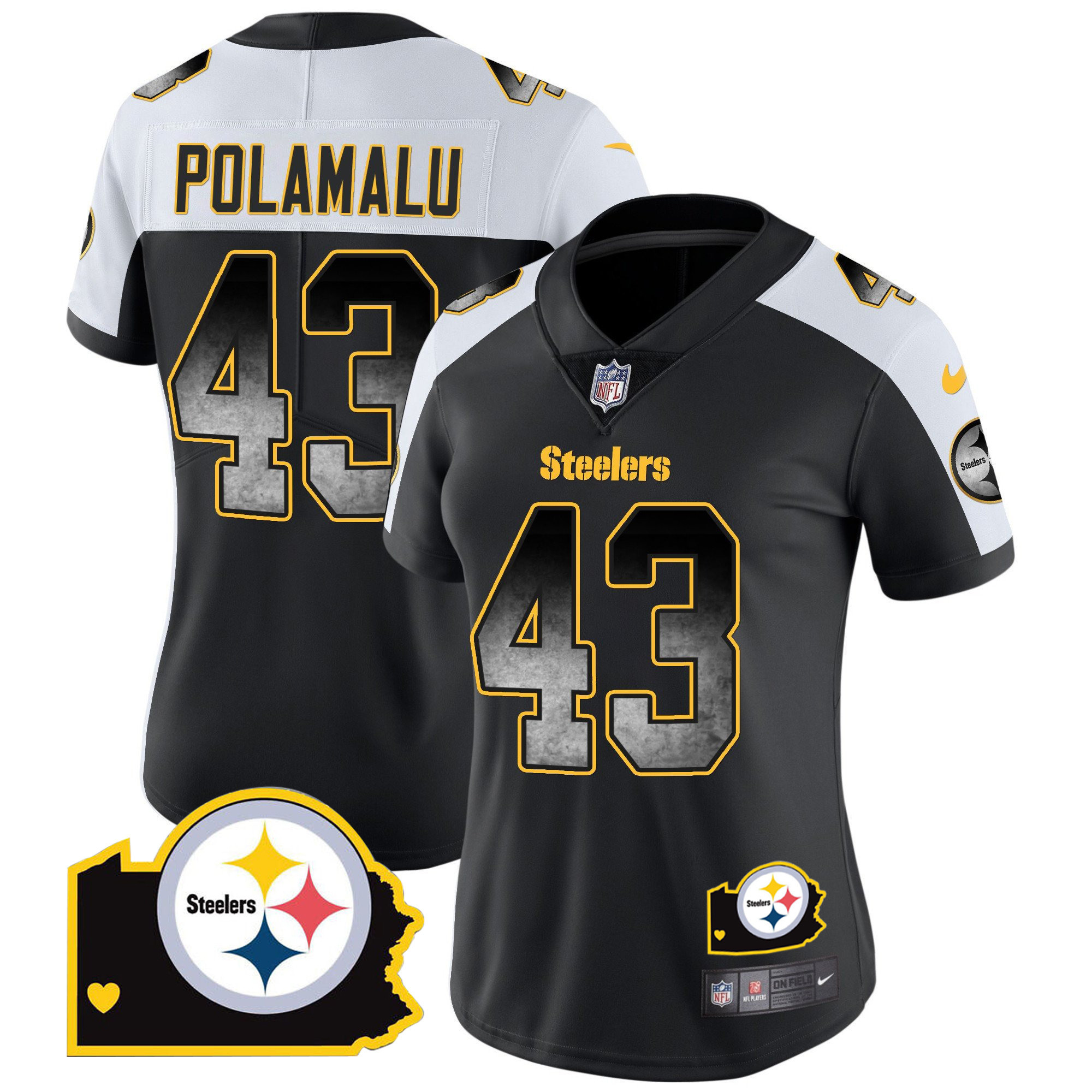Troy Polamalu Women's Pittsburgh Steelers Arch Smoke Home Patch Vapor Alternate Jersey - All Stitched