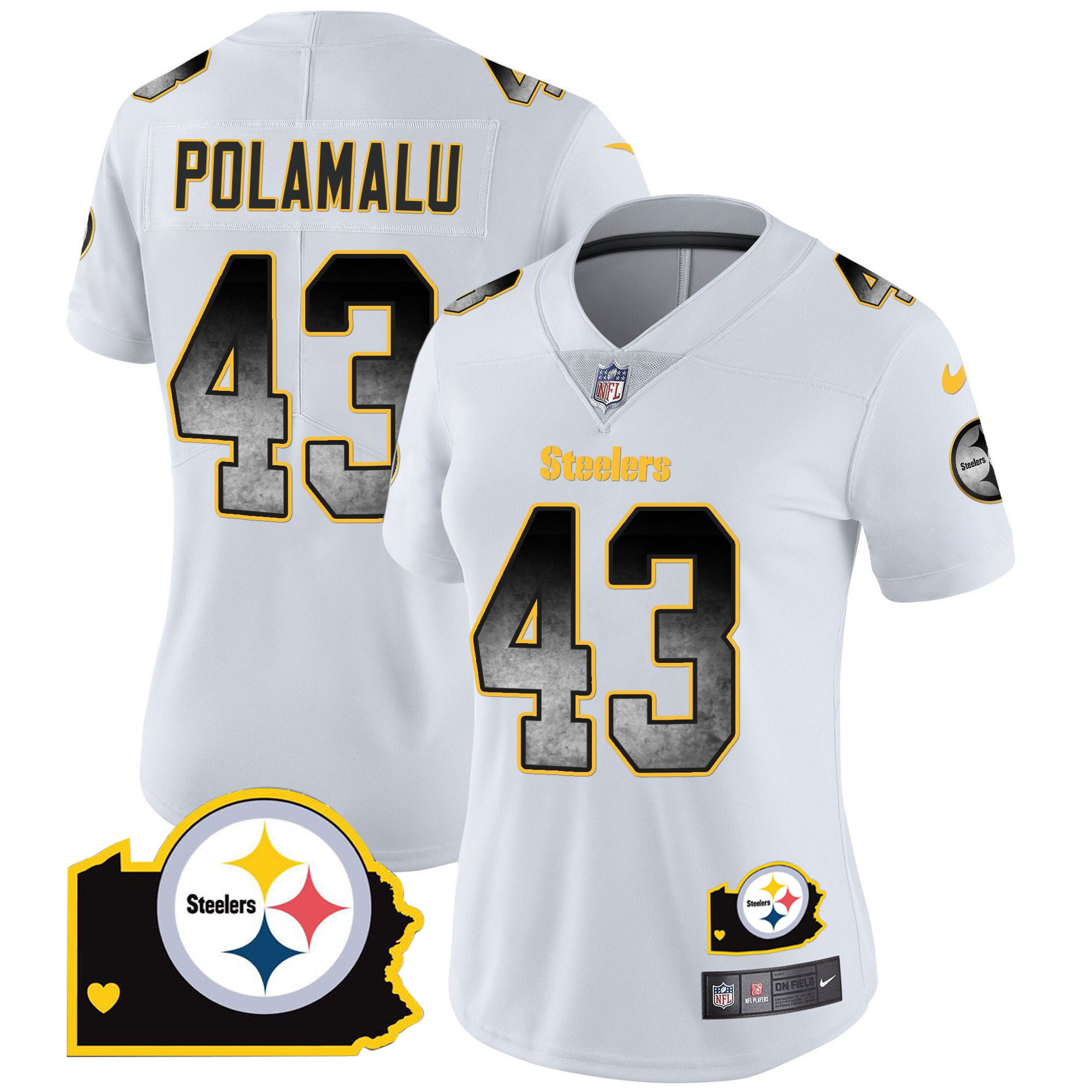 Troy Polamalu Women's Pittsburgh Steelers Arch Smoke Home Patch Vapor White Jersey - All Stitched