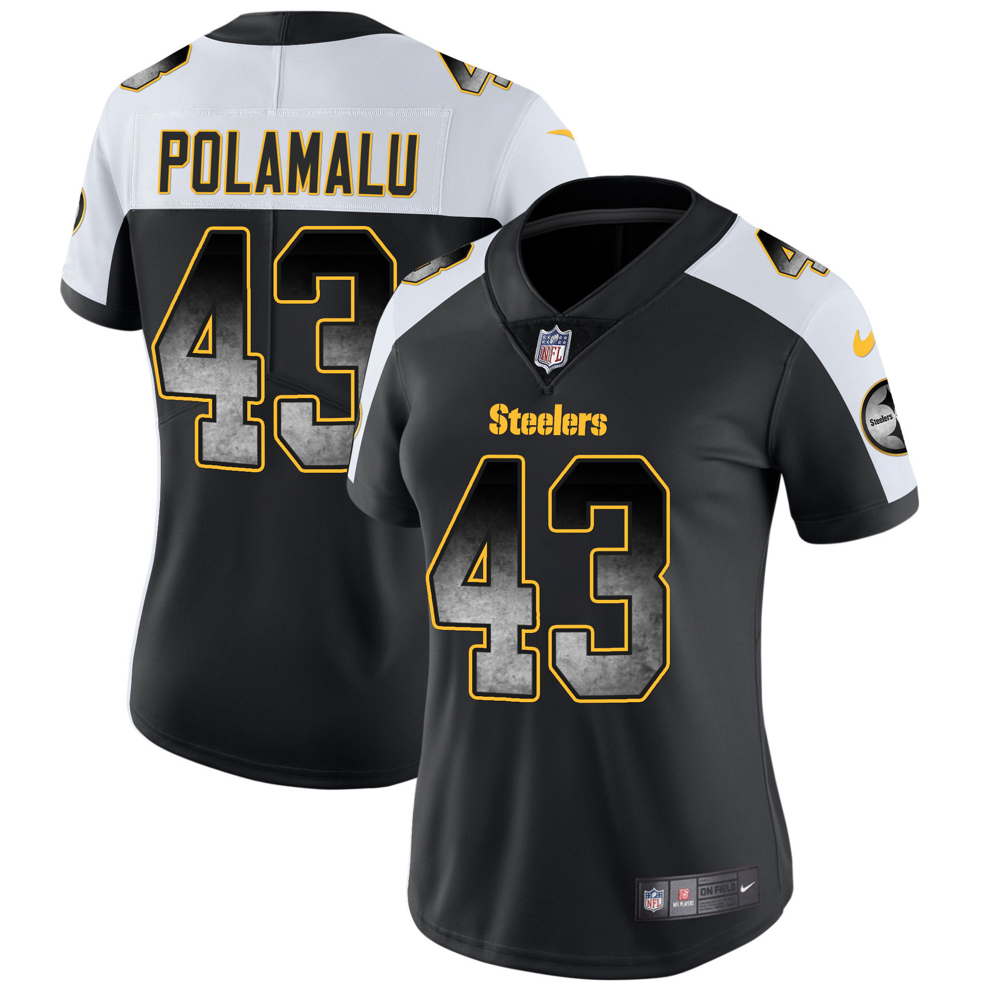 Troy Polamalu Women's Pittsburgh Steelers Arch Smoke Vapor Alternate Jersey - All Stitched