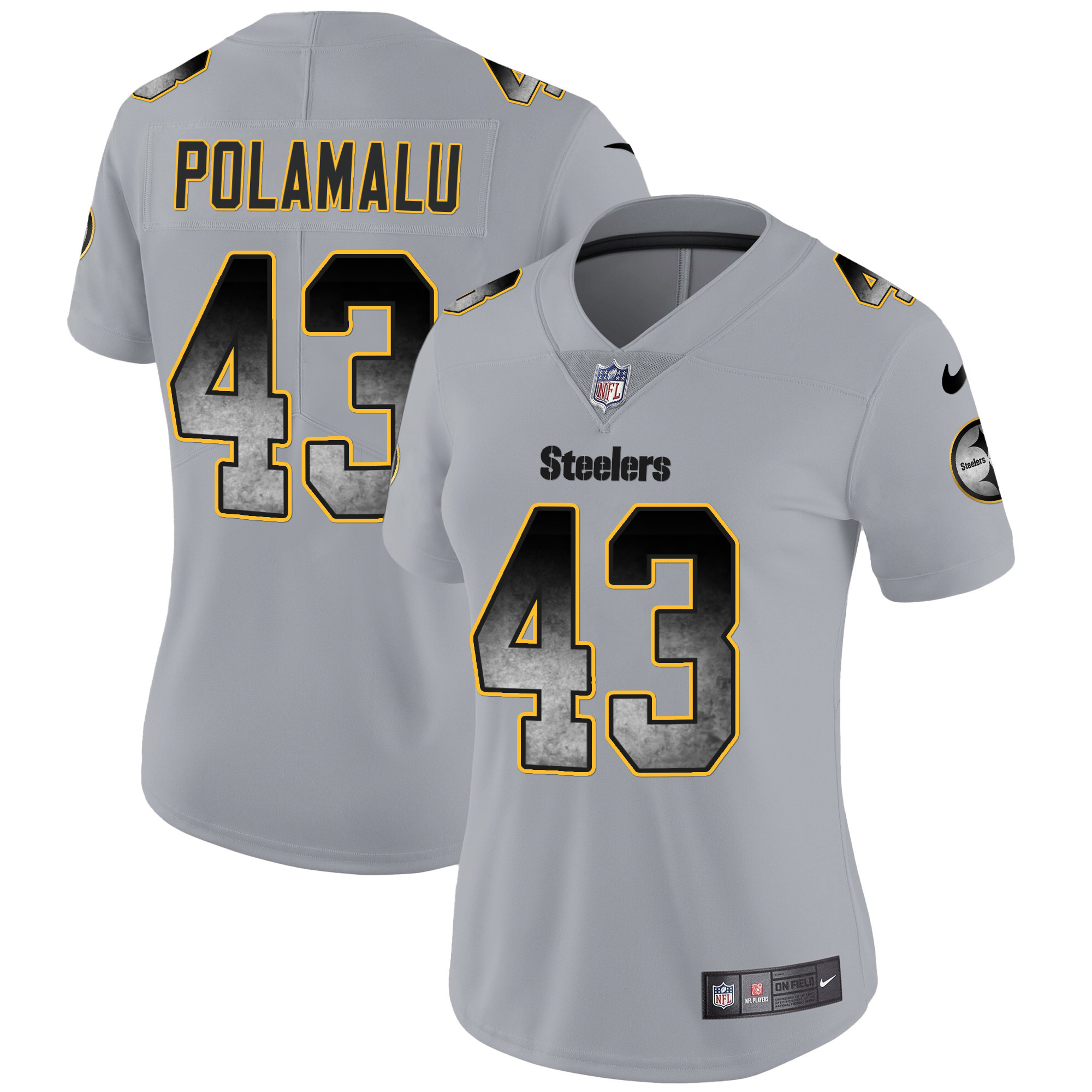 Troy Polamalu Women's Pittsburgh Steelers Arch Smoke Vapor Gray Jersey - All Stitched