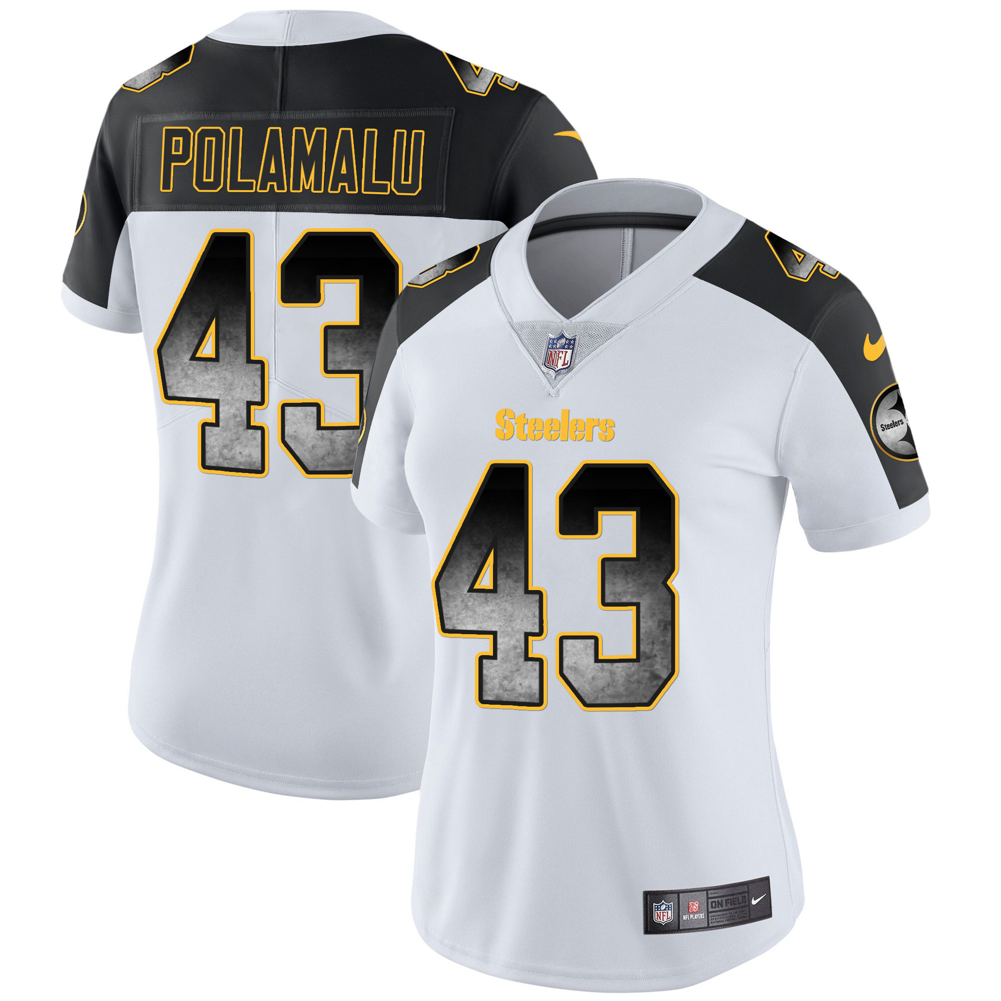 Troy Polamalu Women's Pittsburgh Steelers Arch Smoke Vapor Inverted Jersey - All Stitched