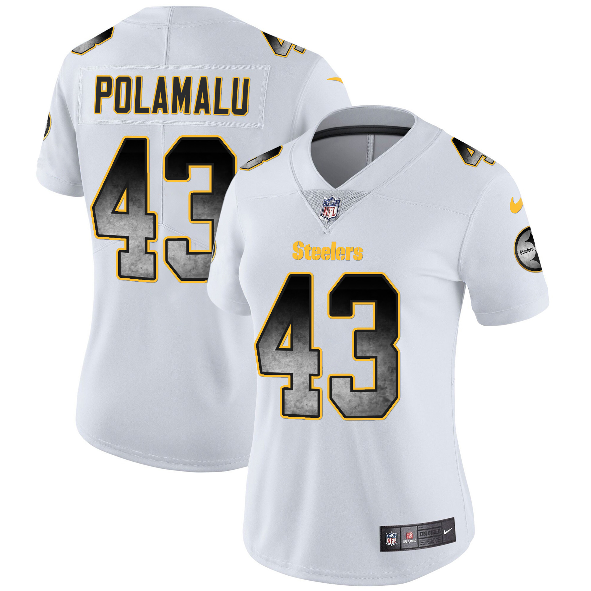 Troy Polamalu Women's Pittsburgh Steelers Arch Smoke Vapor White Jersey - All Stitched