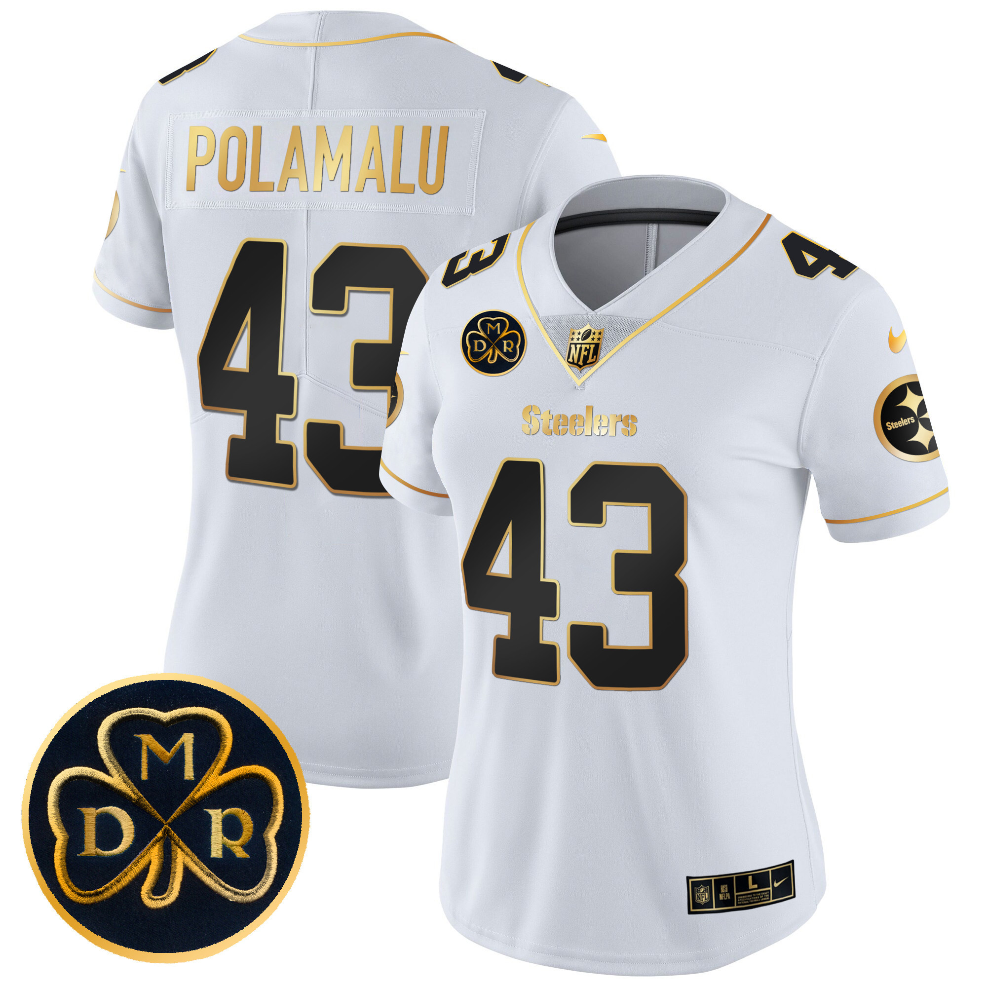 Troy Polamalu Women's Pittsburgh Steelers DMR Patch Gold Vapor Limited White Gold Jersey - All Stitched
