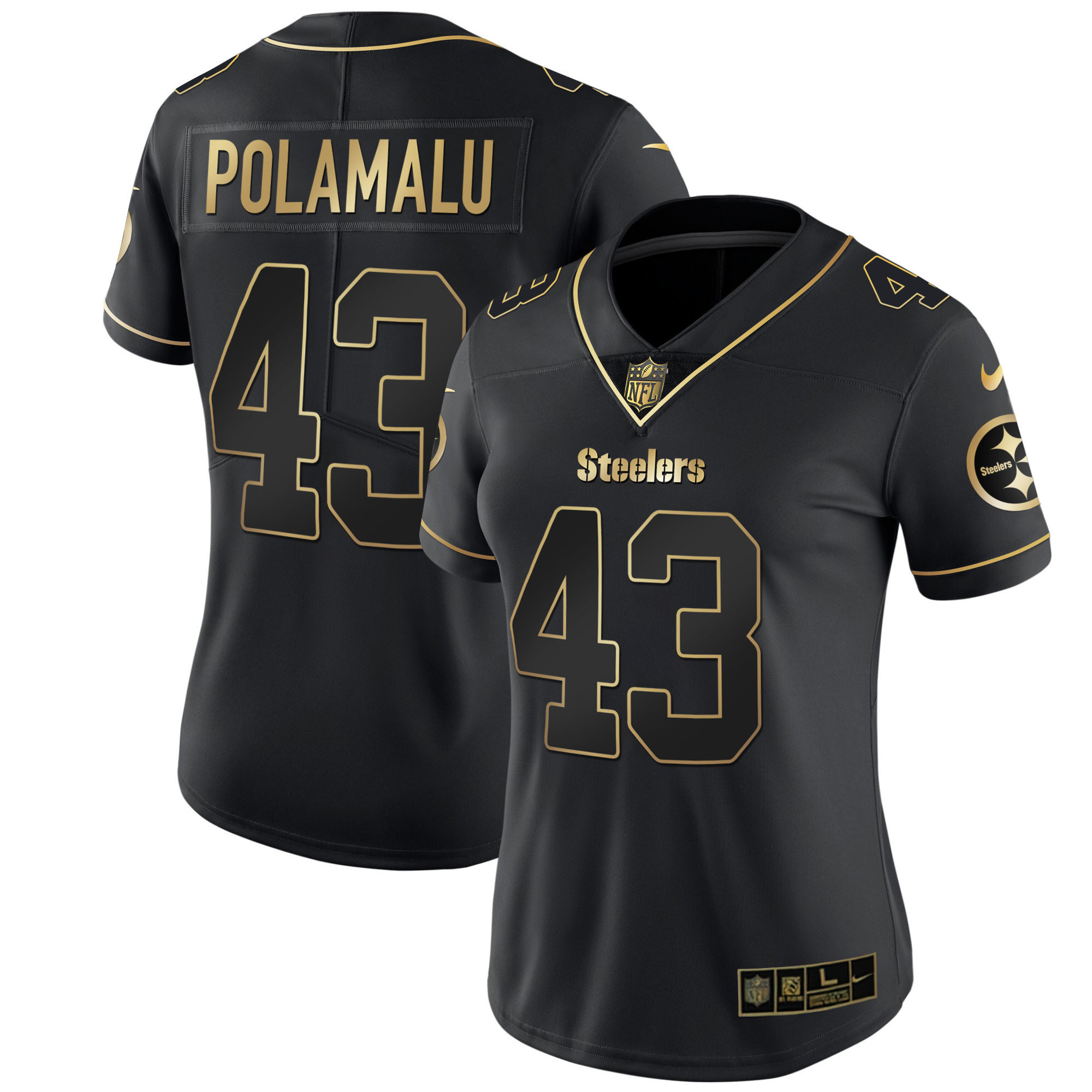 Troy Polamalu Women's Pittsburgh Steelers White Gold & Black Gold - All Stitched Black Gold Jersey - All Stitched