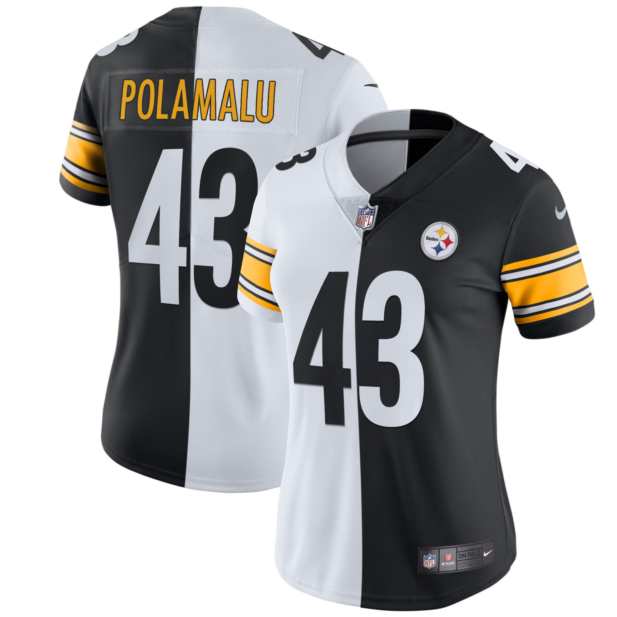 Troy Polamalu Women's Pittsburgh Steelers White Gold & Black Gold - All Stitched Split Jersey - All Stitched