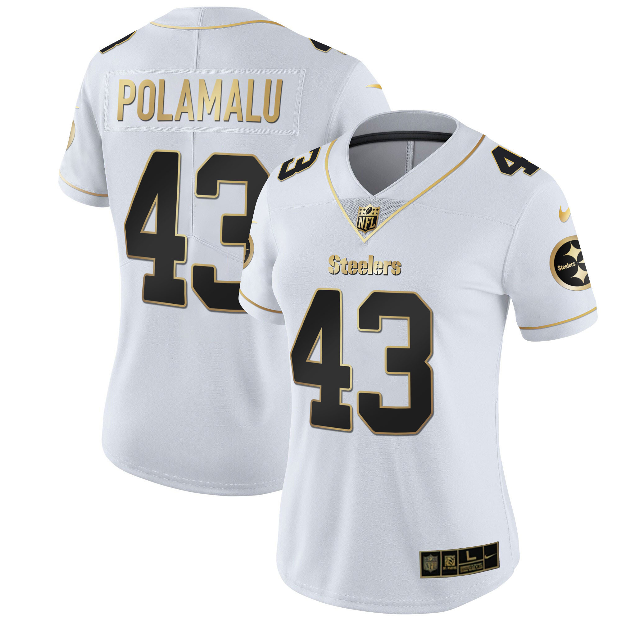 Troy Polamalu Women's Pittsburgh Steelers White Gold & Black Gold - All Stitched White Gold Jersey - All Stitched
