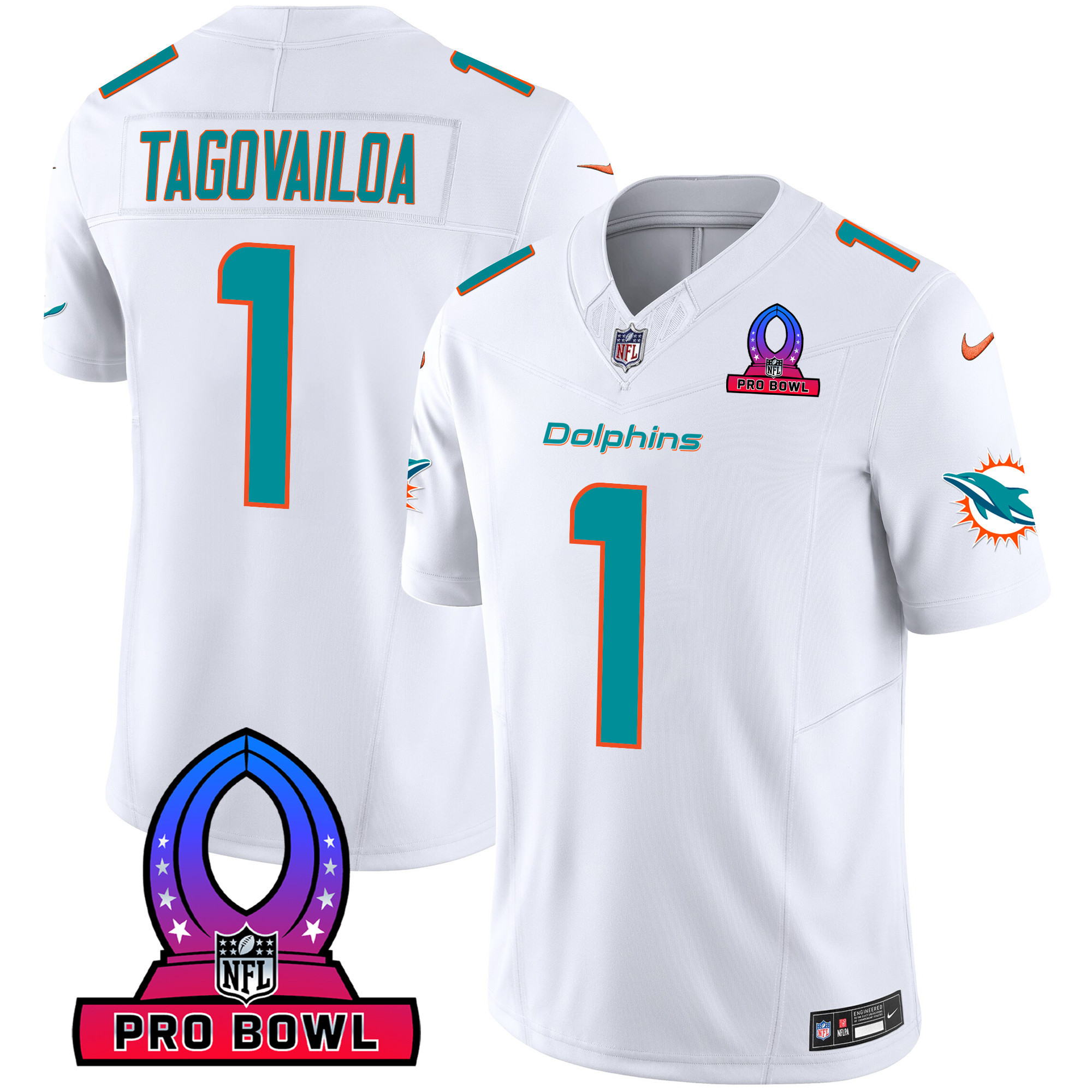 Tua Tagovailoa Men's Miami Dolphins 2024 Pro Bowl Patch Vapor White Jersey - All Stitched