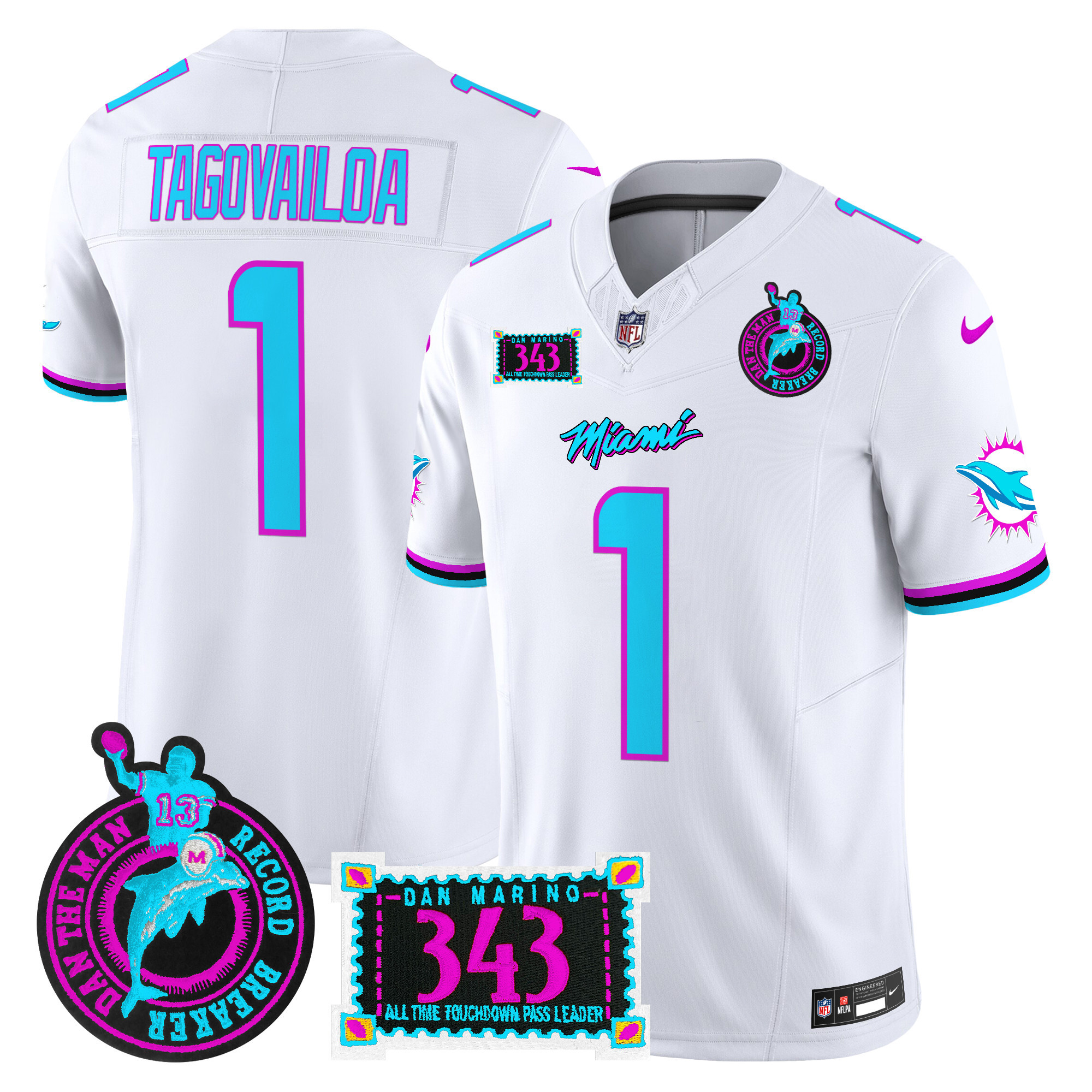 Tua Tagovailoa Men's Miami Dolphins "Dan the Man Record Breaker" Patch Vapor Limited White Jersey - All Stitched
