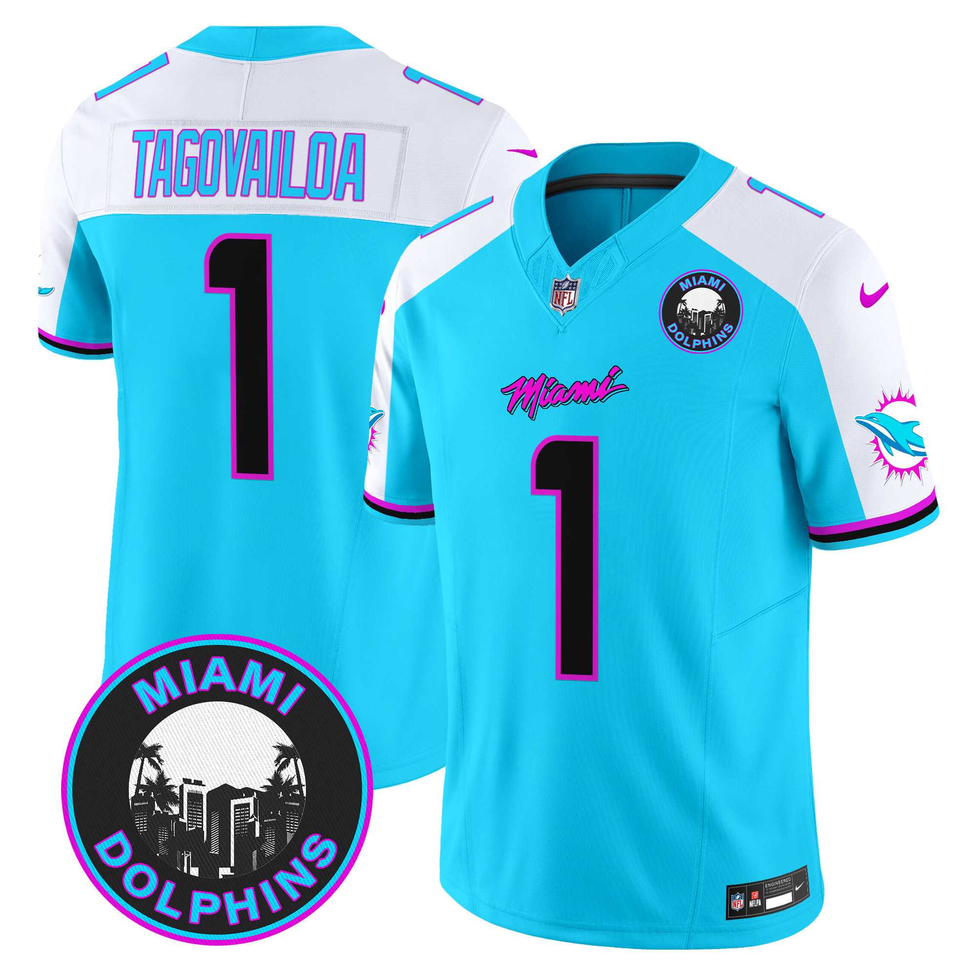 Tua Tagovailoa Men's Miami Dolphins "Miami Vice" Vapor Limited Aqua Alternate Jersey - All Stitched