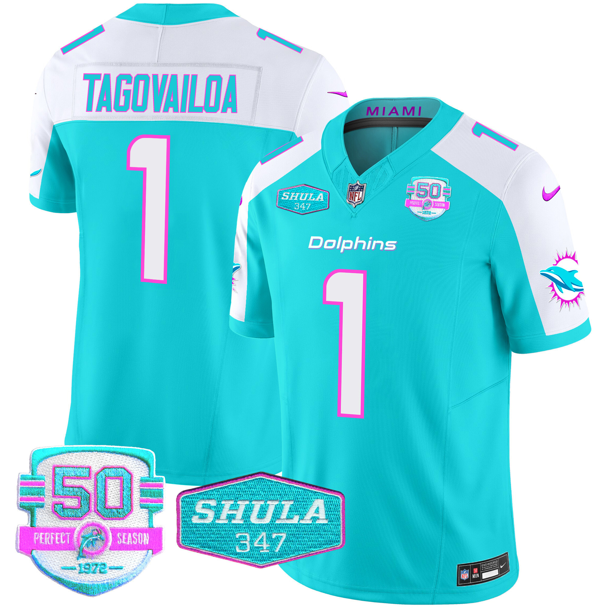 Tua Tagovailoa Men's Miami Dolphins "Miami Vice" Vapor Limited Aqua Alternate Jersey - All Stitched