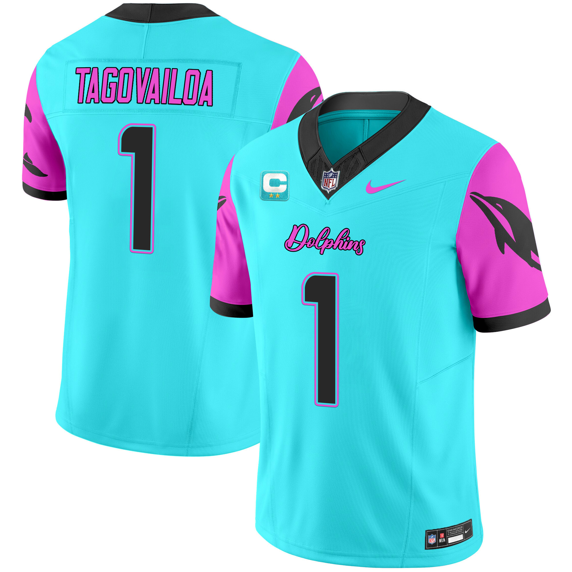 Tua Tagovailoa Men's Miami Dolphins "Miami Vice" Vapor Limited Aqua Jersey - All Stitched