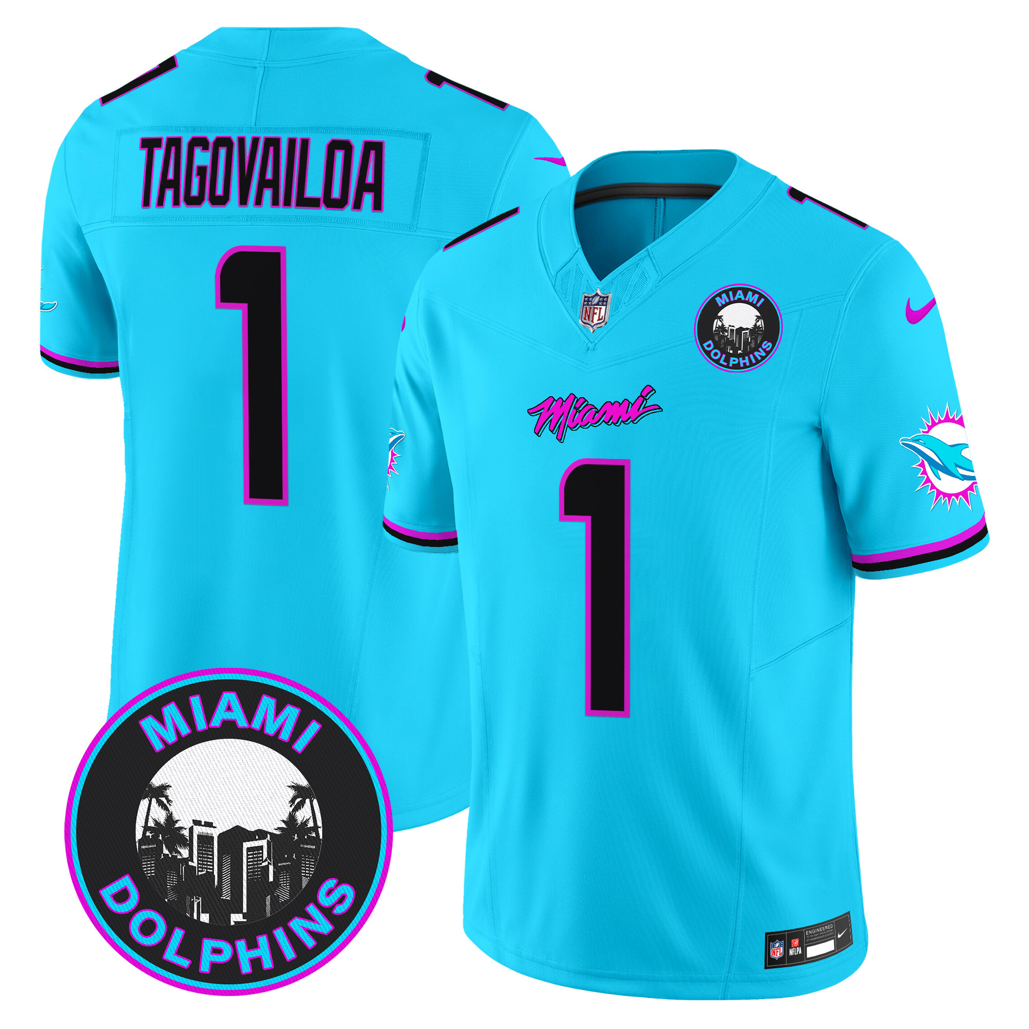 Tua Tagovailoa Men's Miami Dolphins "Miami Vice" Vapor Limited Aqua Jersey - All Stitched