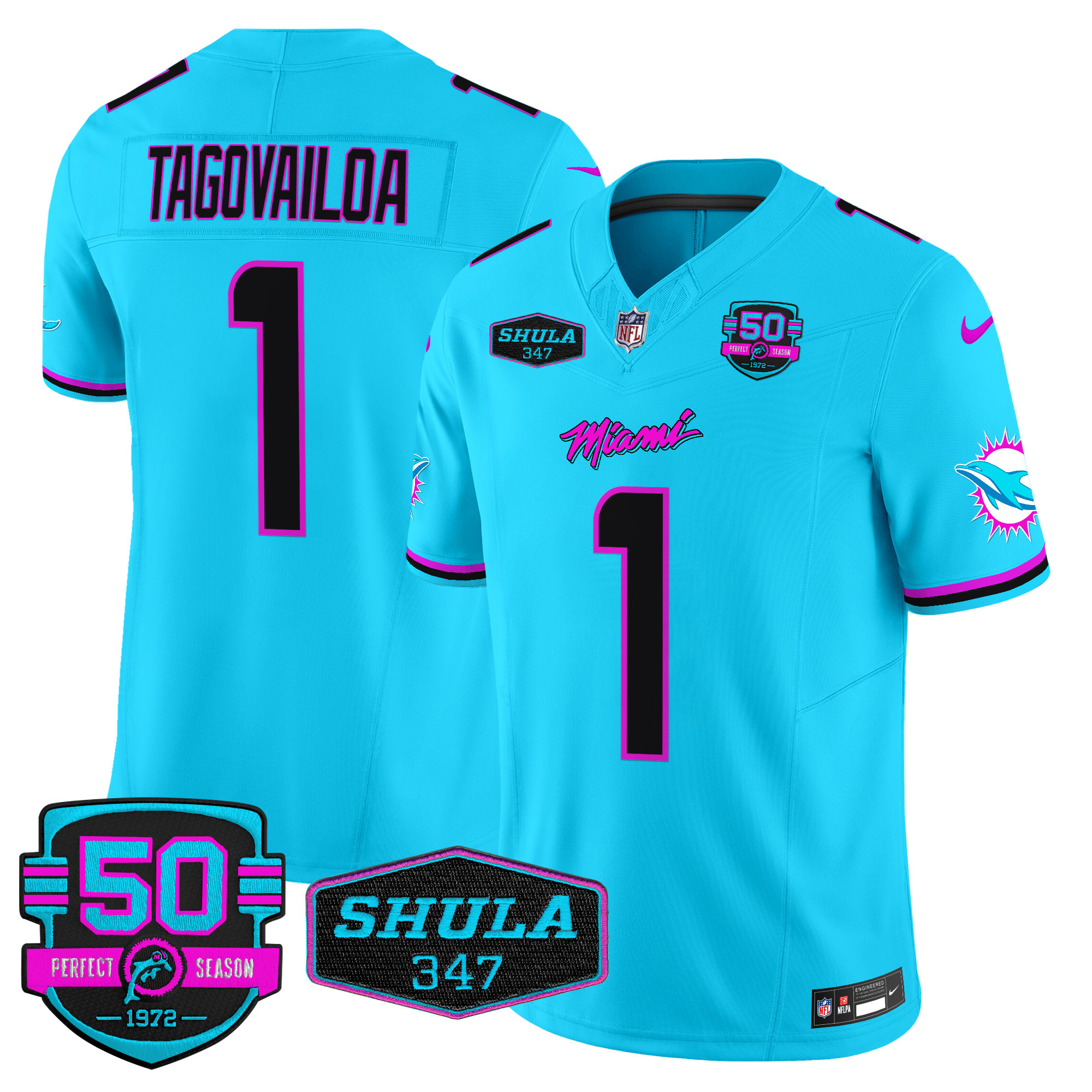 Tua Tagovailoa Men's Miami Dolphins "Miami Vice" Vapor Limited Aqua Jersey - All Stitched
