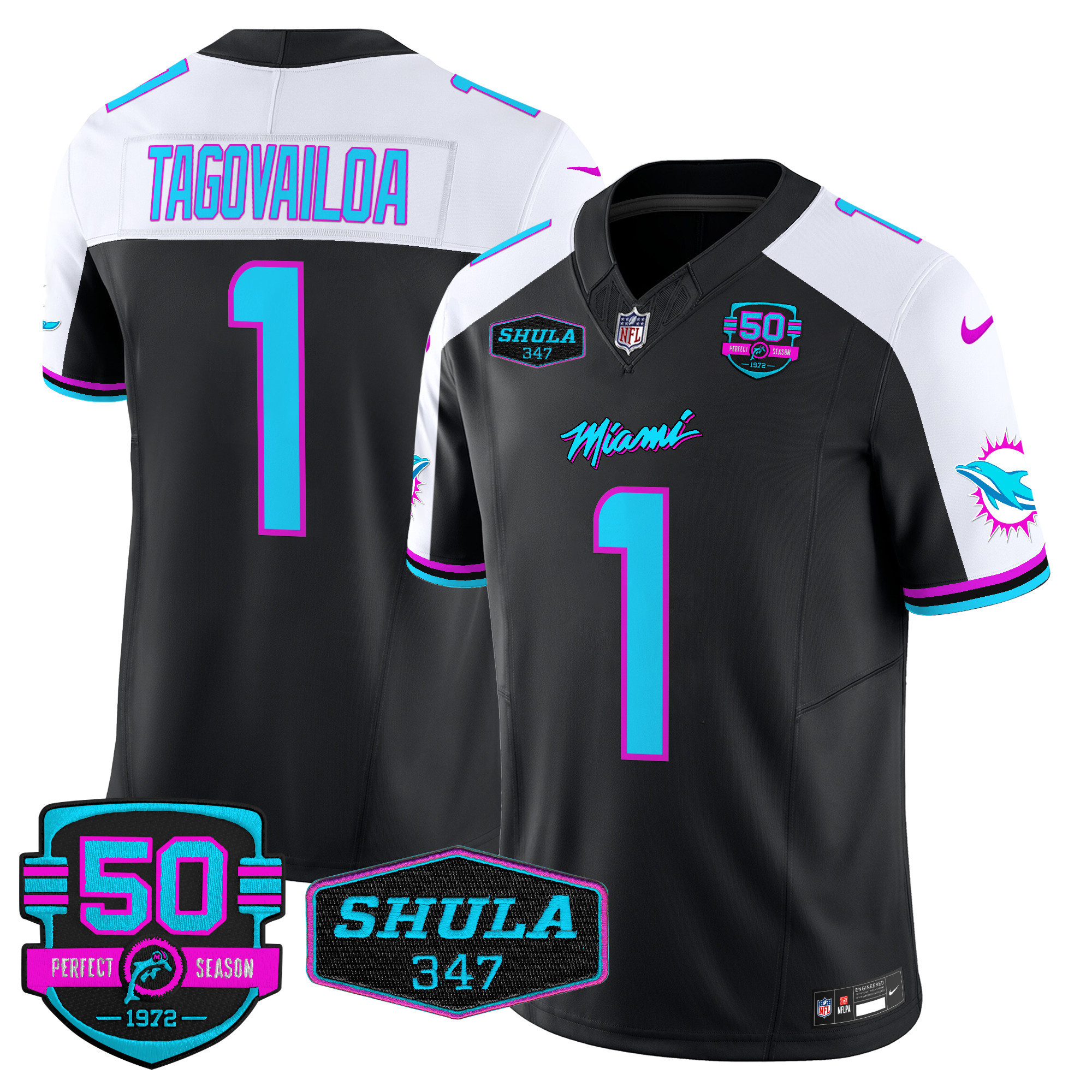 Tua Tagovailoa Men's Miami Dolphins "Miami Vice" Vapor Limited Black Alternate Jersey - All Stitched