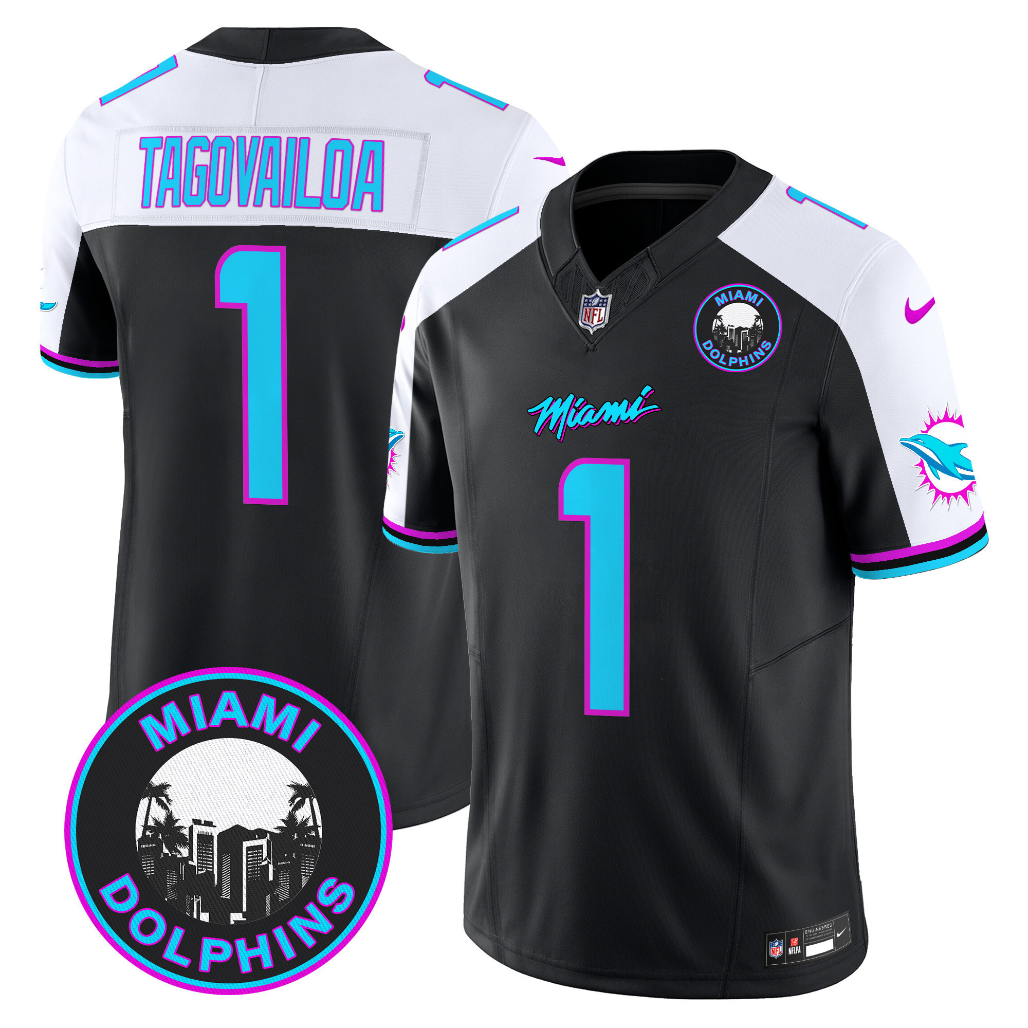 Tua Tagovailoa Men's Miami Dolphins "Miami Vice" Vapor Limited Black Alternate Jersey - All Stitched