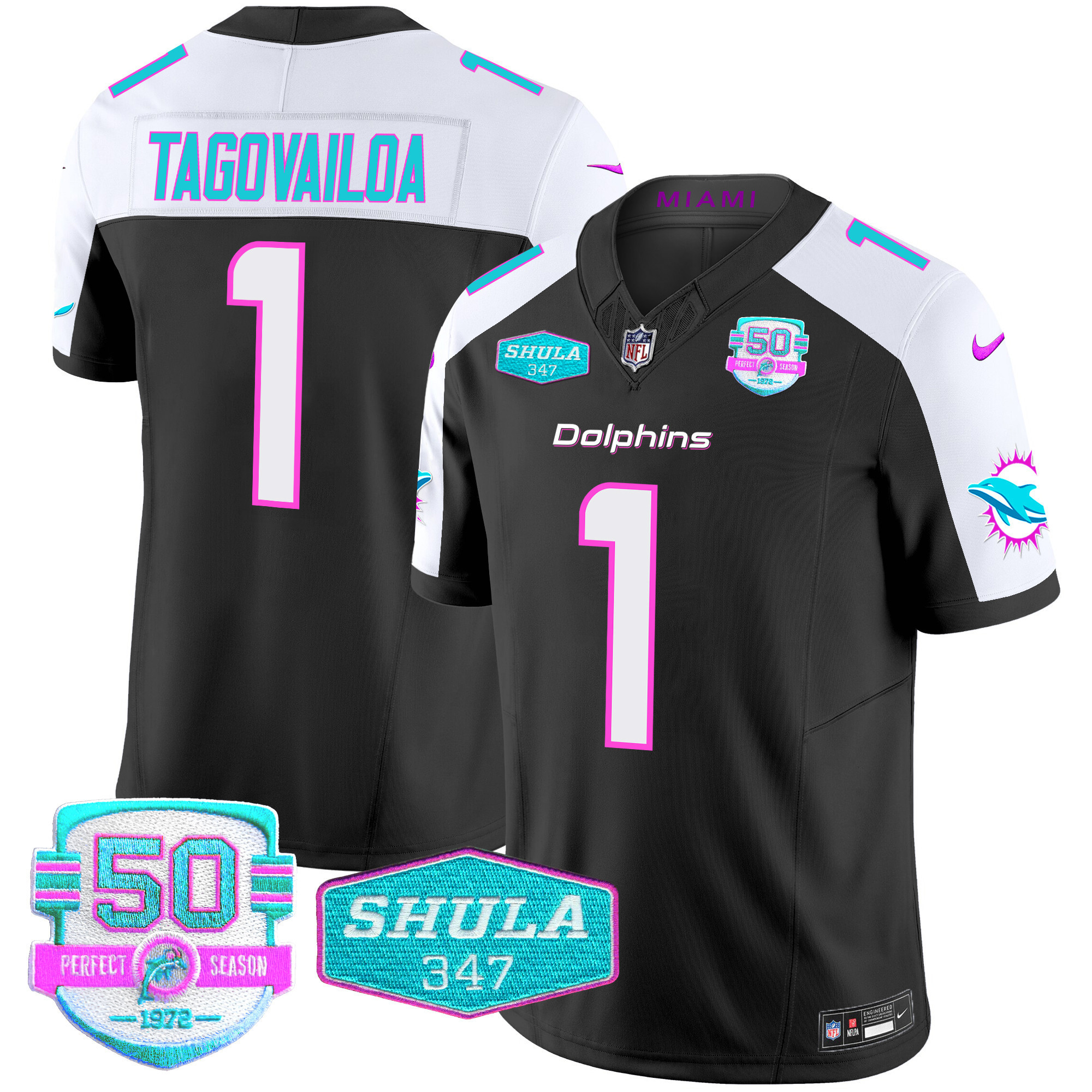 Tua Tagovailoa Men's Miami Dolphins "Miami Vice" Vapor Limited Black Alternate Jersey - All Stitched