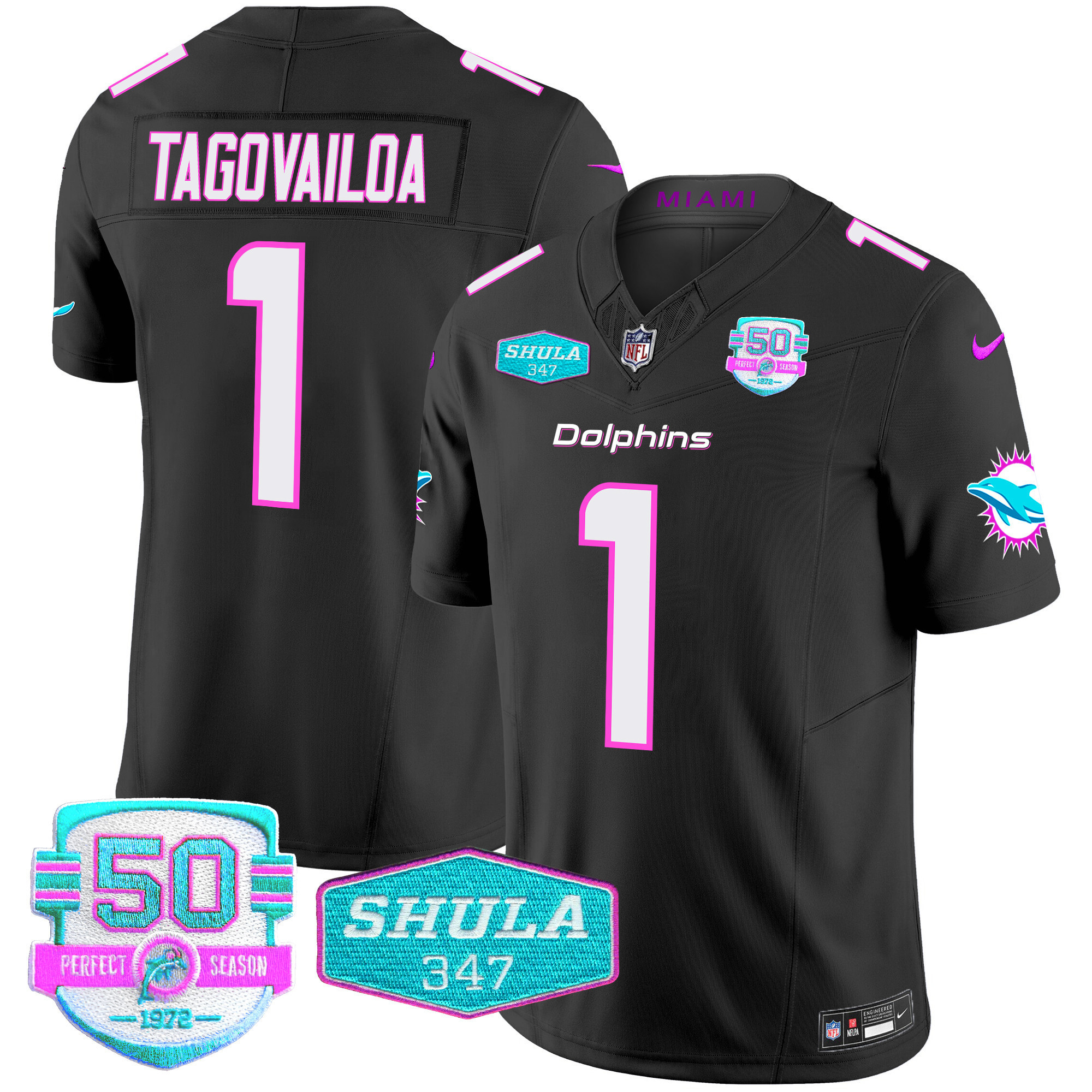 Tua Tagovailoa Men's Miami Dolphins "Miami Vice" Vapor Limited Black Jersey - All Stitched
