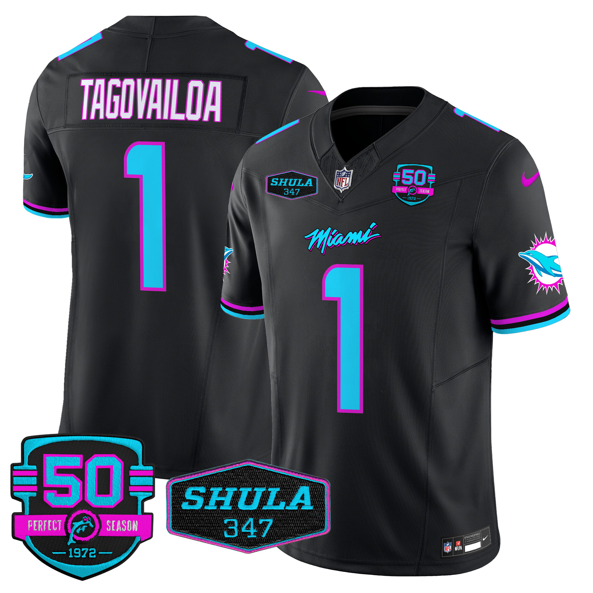 Tua Tagovailoa Men's Miami Dolphins "Miami Vice" Vapor Limited Black Jersey - All Stitched