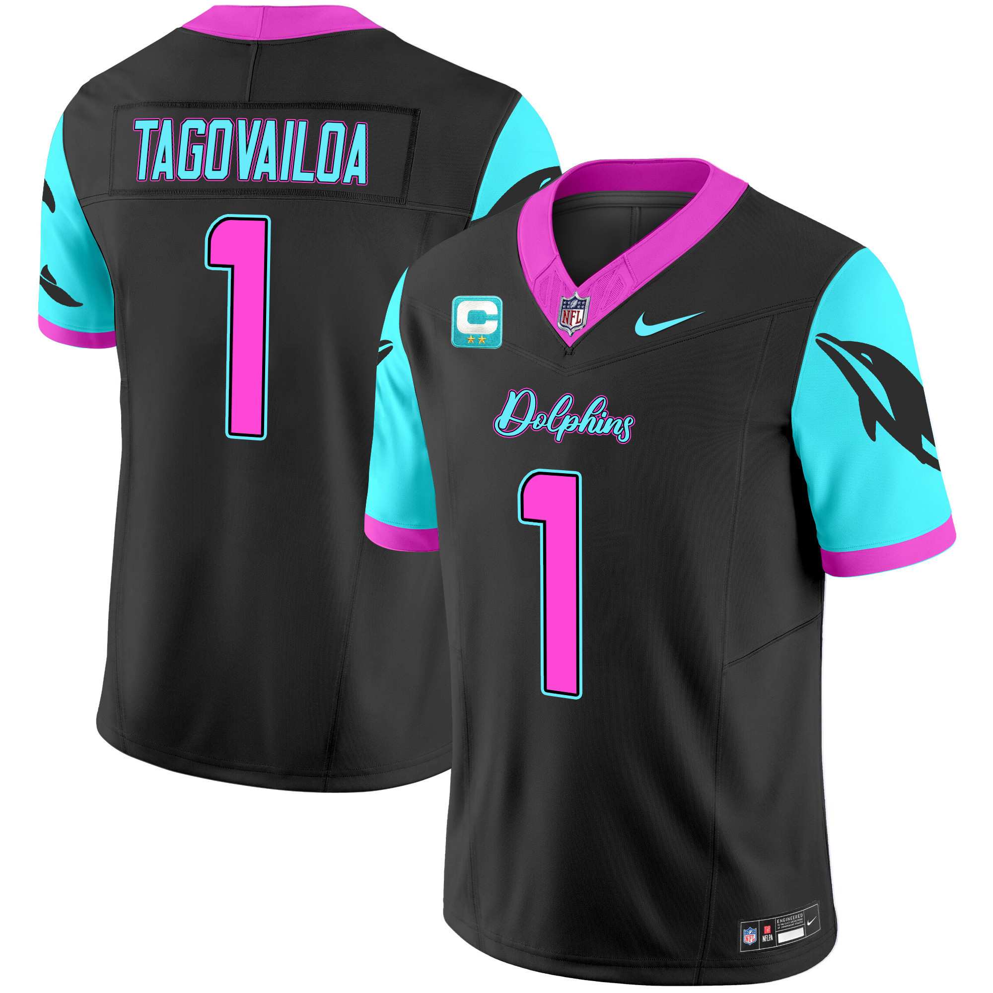Tua Tagovailoa Men's Miami Dolphins "Miami Vice" Vapor Limited Black Jersey - All Stitched