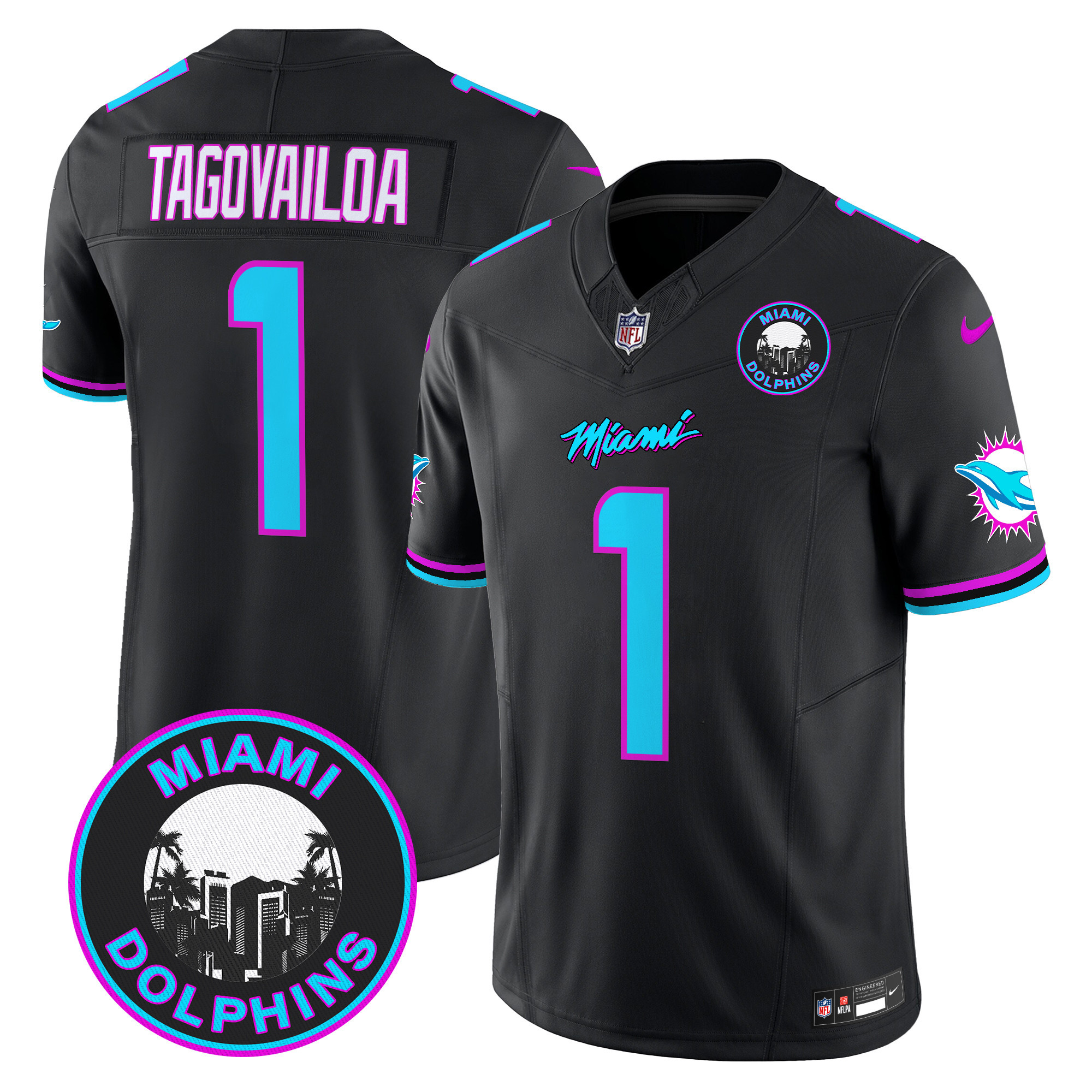 Tua Tagovailoa Men's Miami Dolphins "Miami Vice" Vapor Limited Black Jersey - All Stitched
