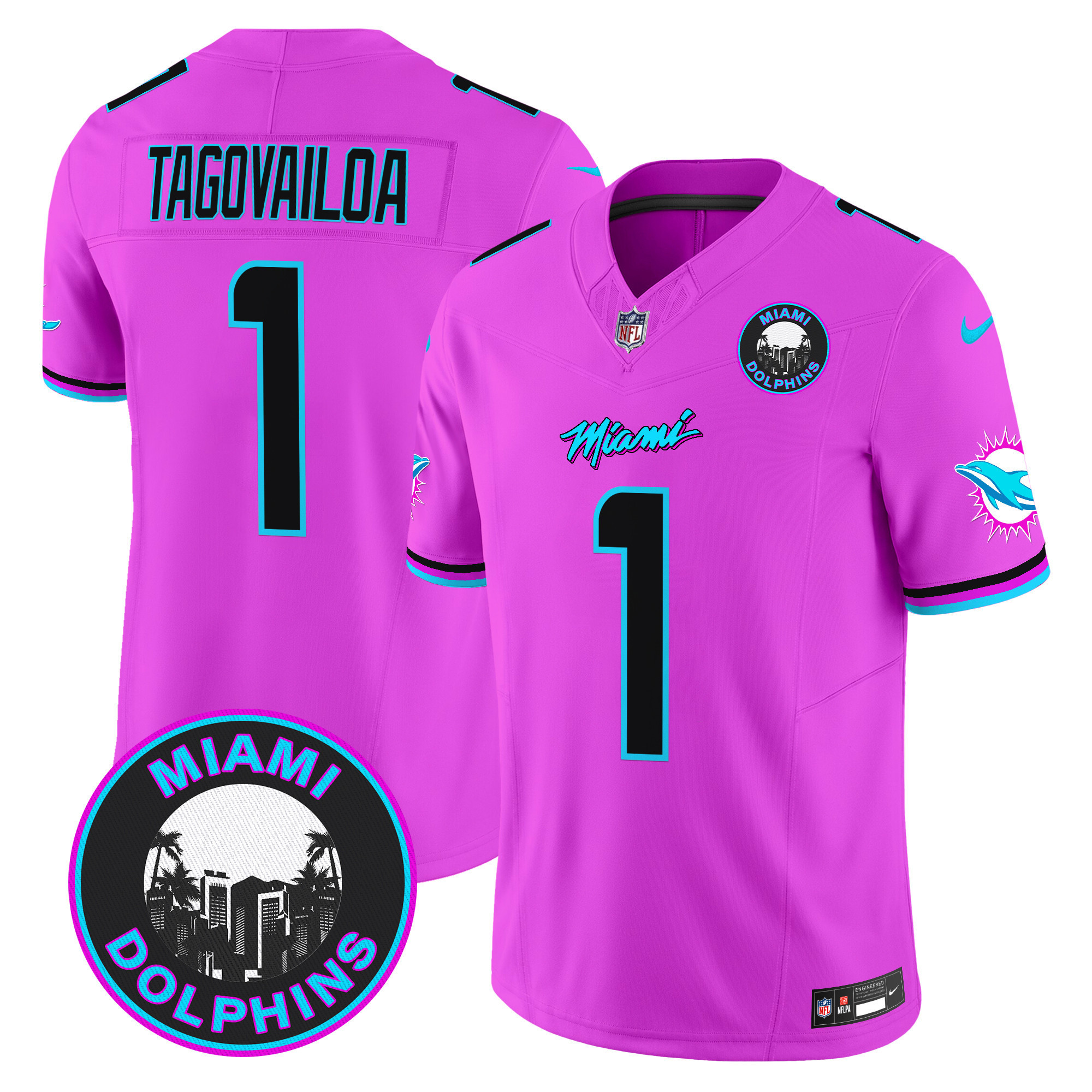 Tua Tagovailoa Men's Miami Dolphins "Miami Vice" Vapor Limited Pink Jersey - All Stitched