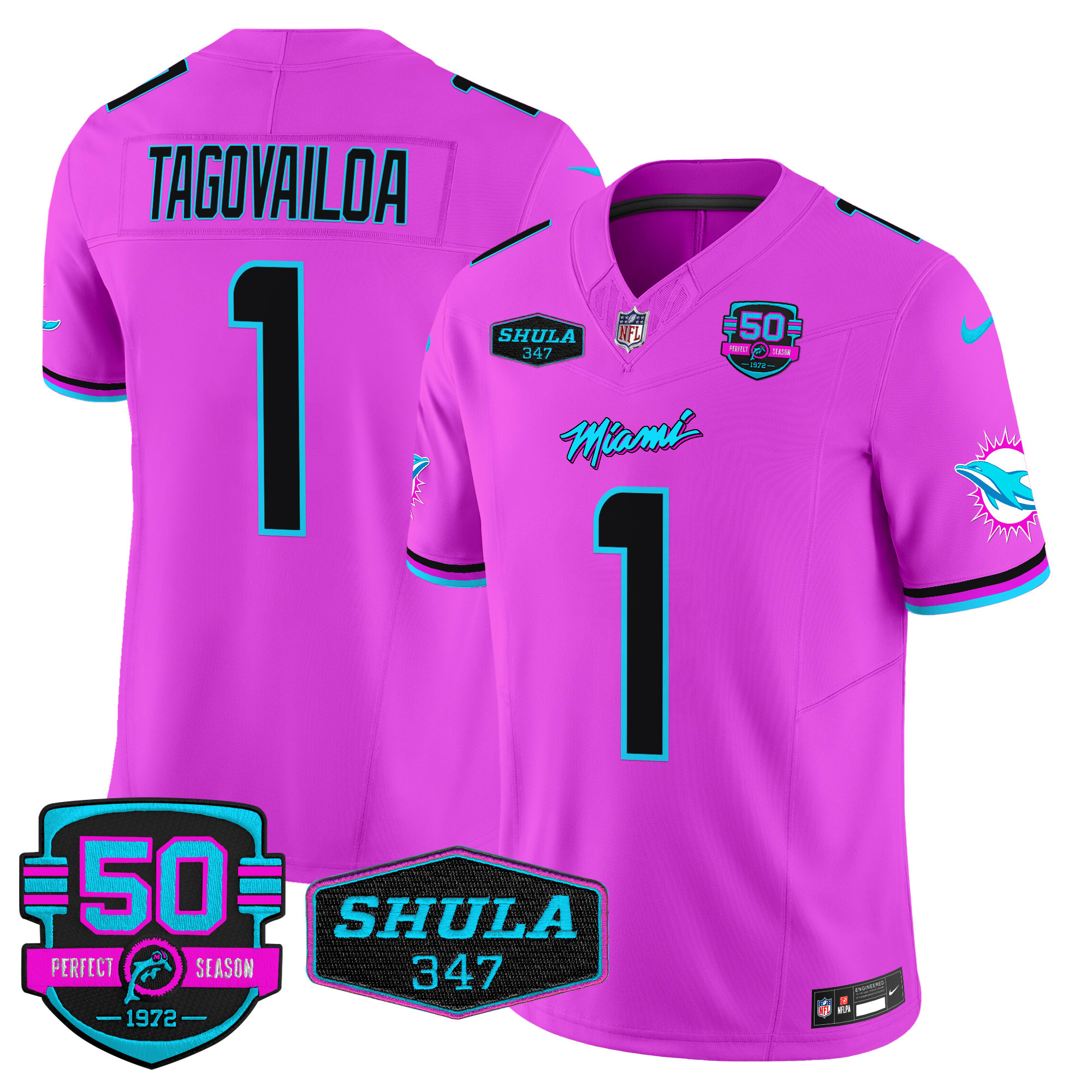 Tua Tagovailoa Men's Miami Dolphins "Miami Vice" Vapor Limited Pink Jersey - All Stitched