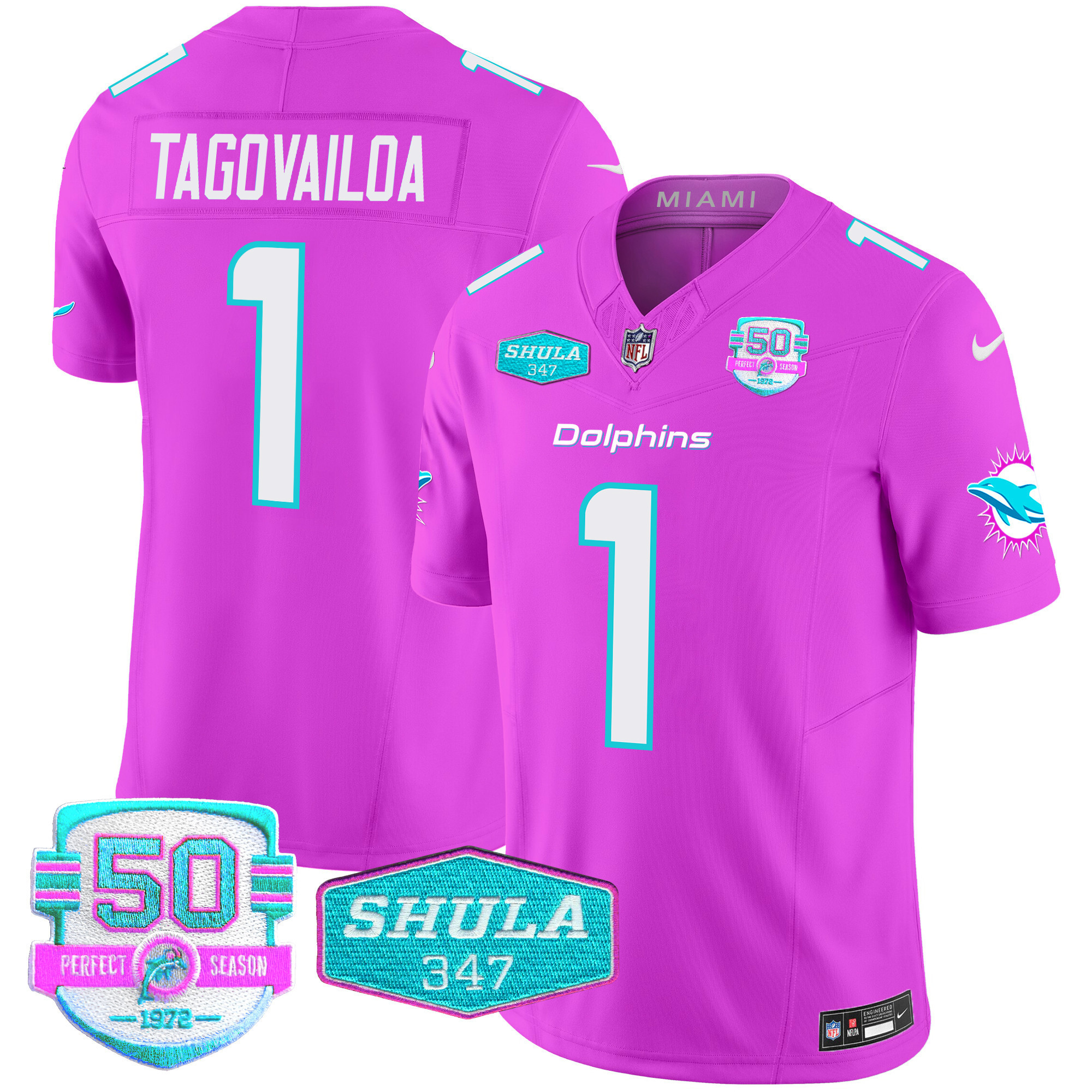 Tua Tagovailoa Men's Miami Dolphins "Miami Vice" Vapor Limited Pink Jersey - All Stitched