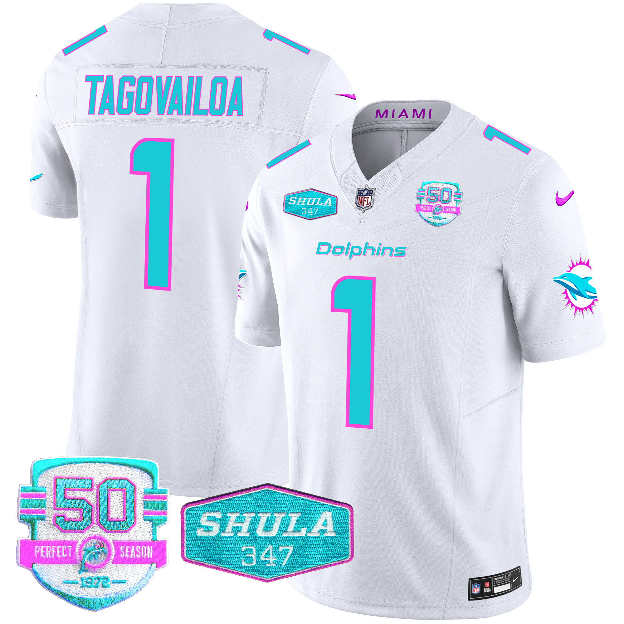 Tua Tagovailoa Men's Miami Dolphins "Miami Vice" Vapor Limited White Jersey - All Stitched