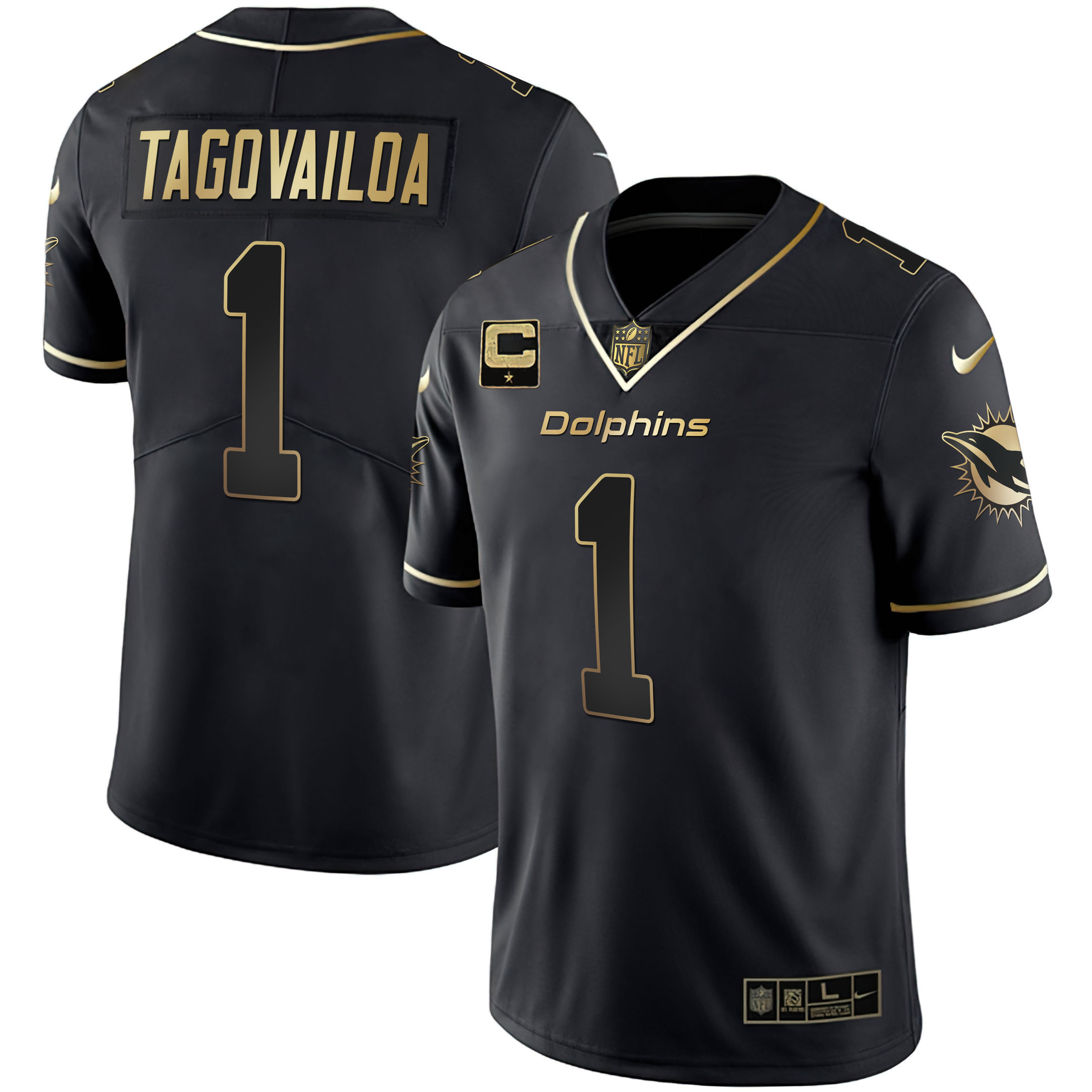 Tua Tagovailoa Men's Miami Dolphins White Gold & Black Gold Black Gold Jersey - All Stitched