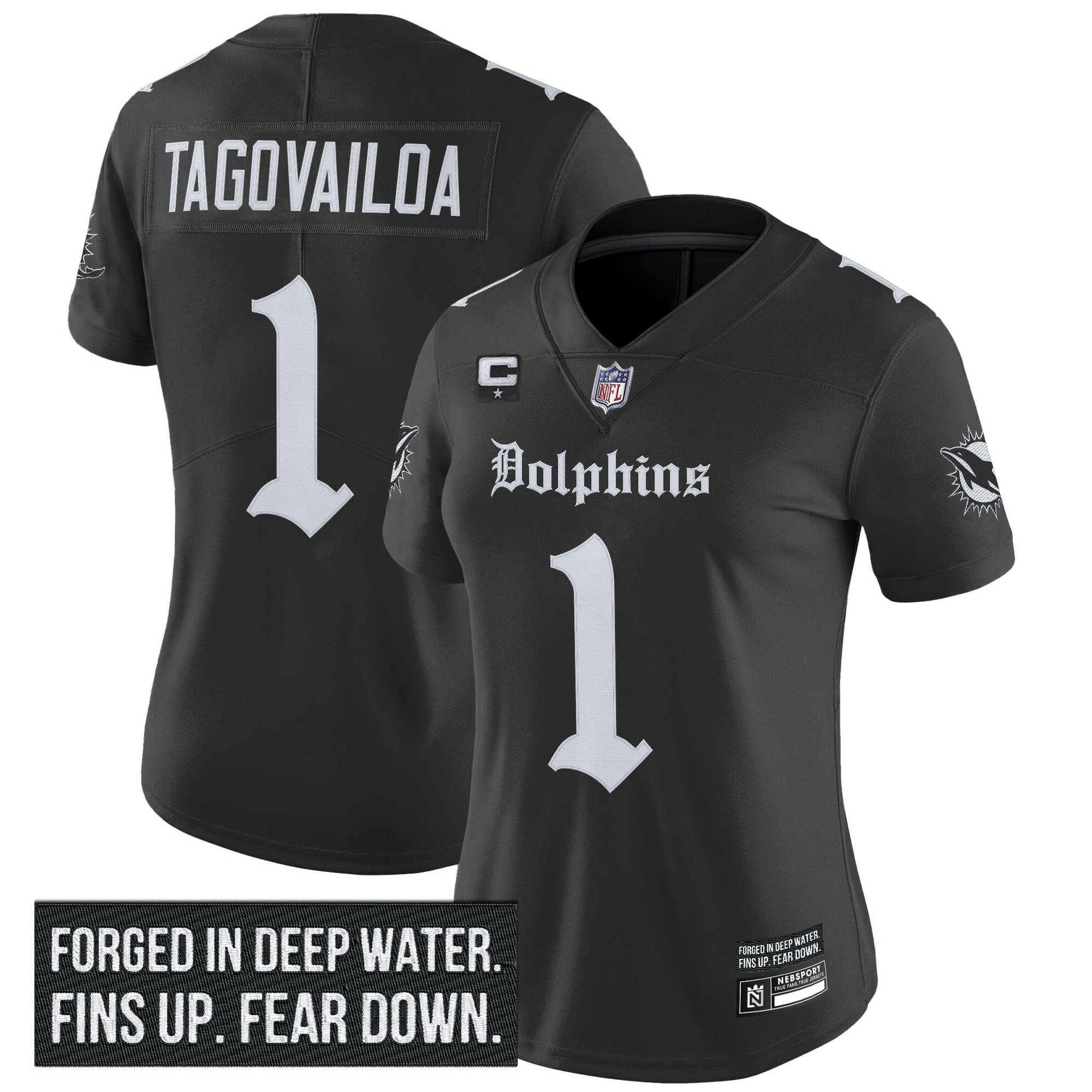 Tua Tagovailoa Women's Miami Dolphins 'Gothic Deep Water Edition' Vapor Limited Black Jersey - All Stitched