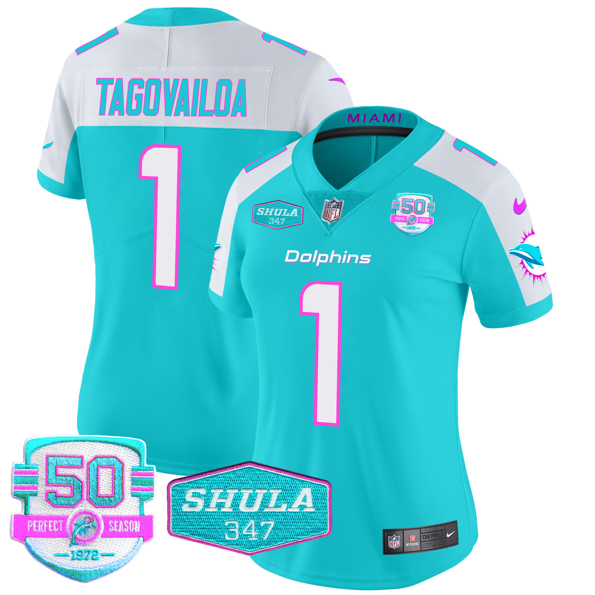 Tua Tagovailoa Women's Miami Dolphins "Miami Vice" Vapor Limited Aqua Alternate Jersey - All Stitched