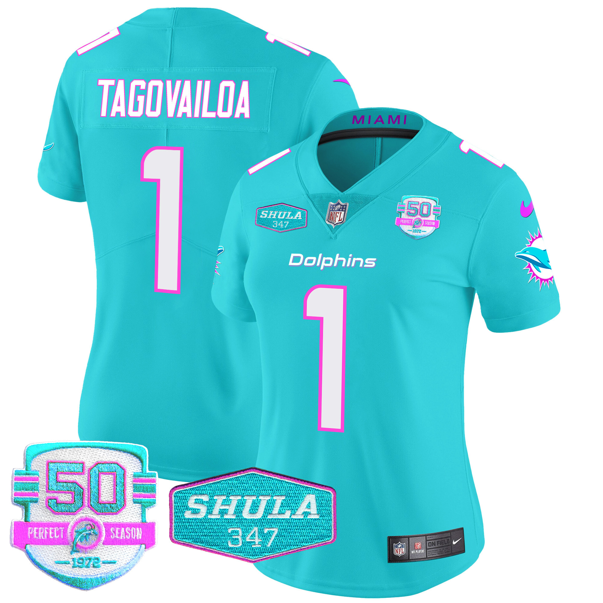 Tua Tagovailoa Women's Miami Dolphins "Miami Vice" Vapor Limited Aqua Jersey - All Stitched