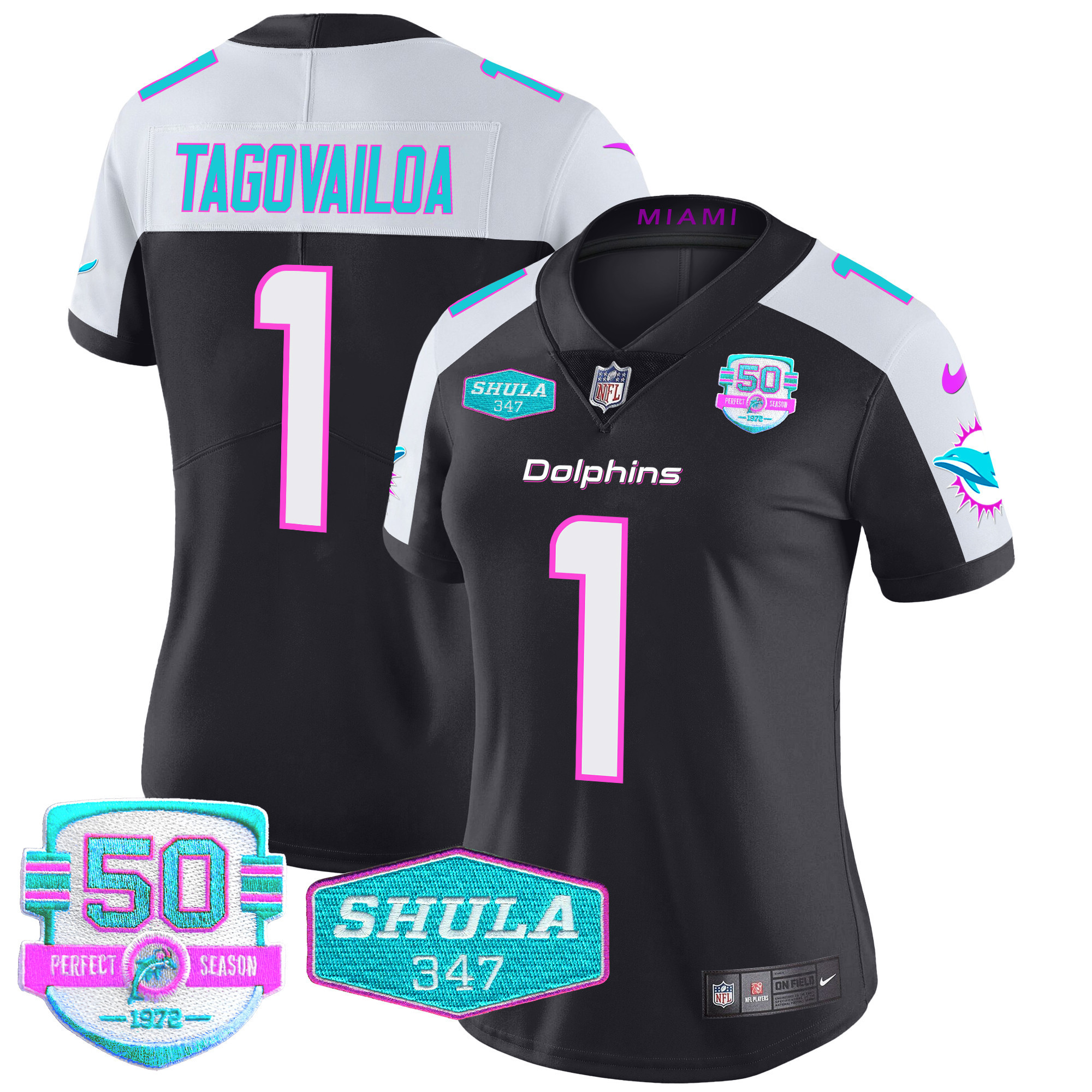 Tua Tagovailoa Women's Miami Dolphins "Miami Vice" Vapor Limited Black Alternate Jersey - All Stitched