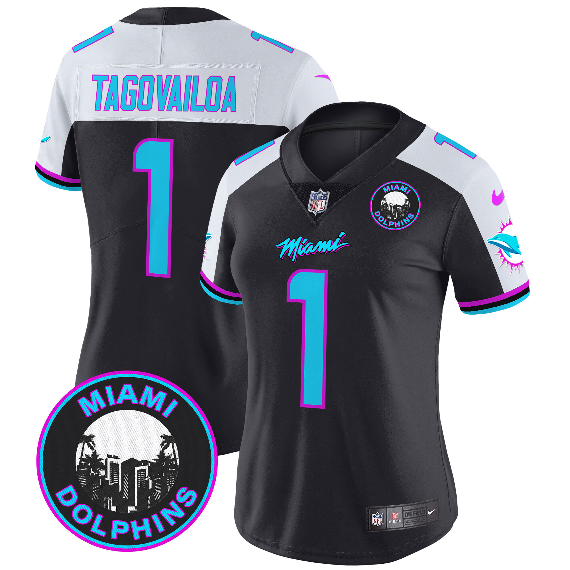 Tua Tagovailoa Women's Miami Dolphins "Miami Vice" Vapor Limited Black Alternate Jersey - All Stitched