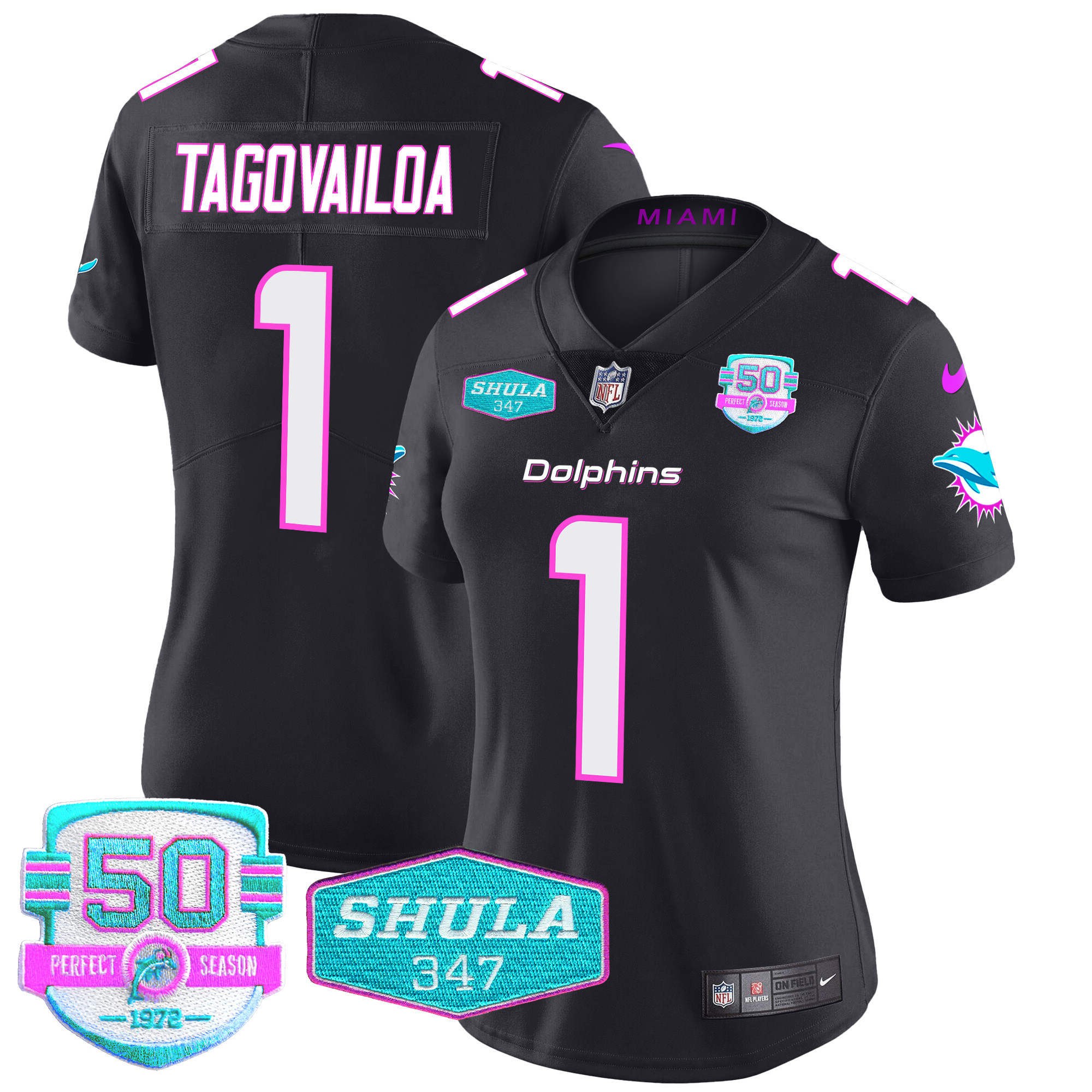 Tua Tagovailoa Women's Miami Dolphins "Miami Vice" Vapor Limited Black Jersey - All Stitched