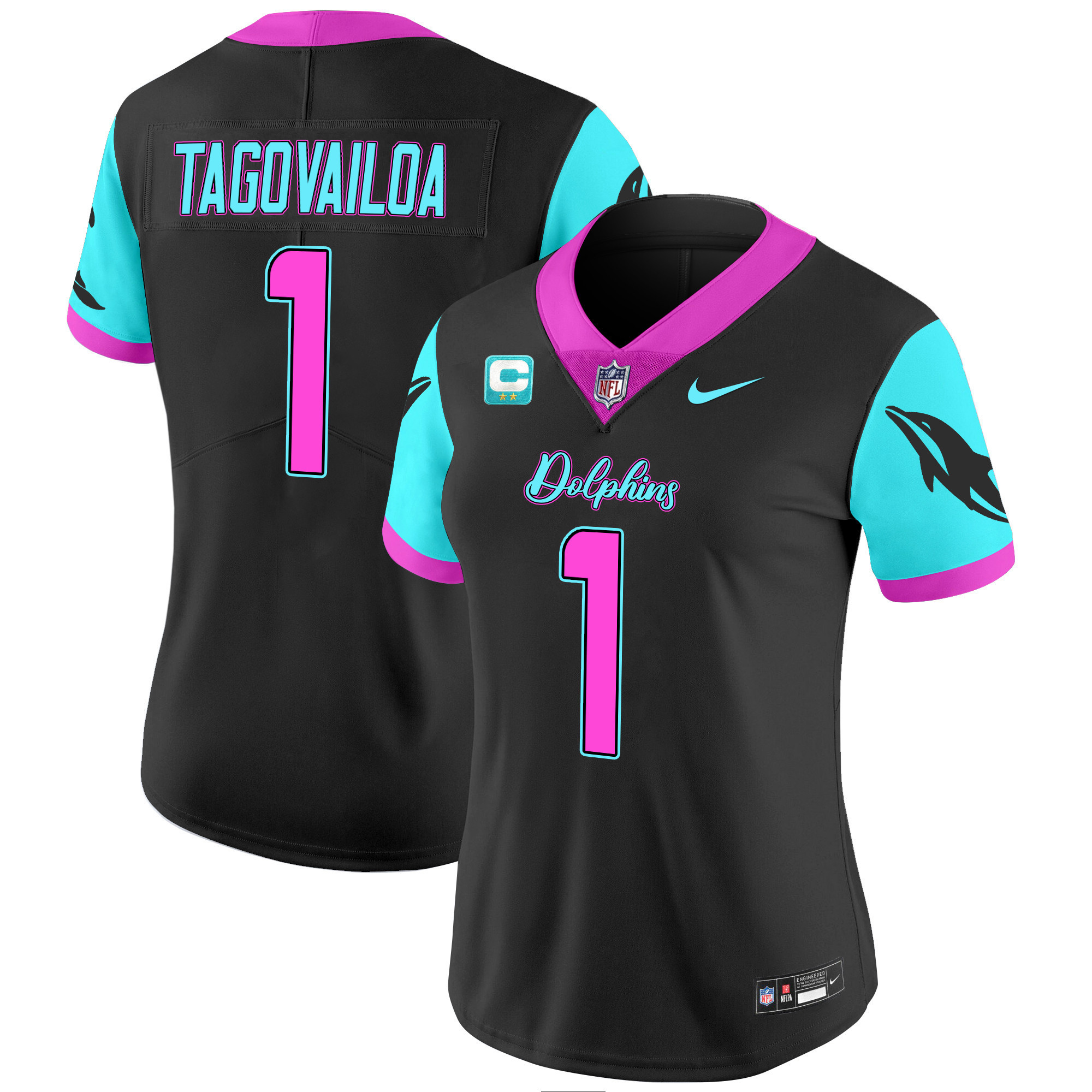 Tua Tagovailoa Women's Miami Dolphins Miami Vice Vapor Limited Black Jersey - All Stitched