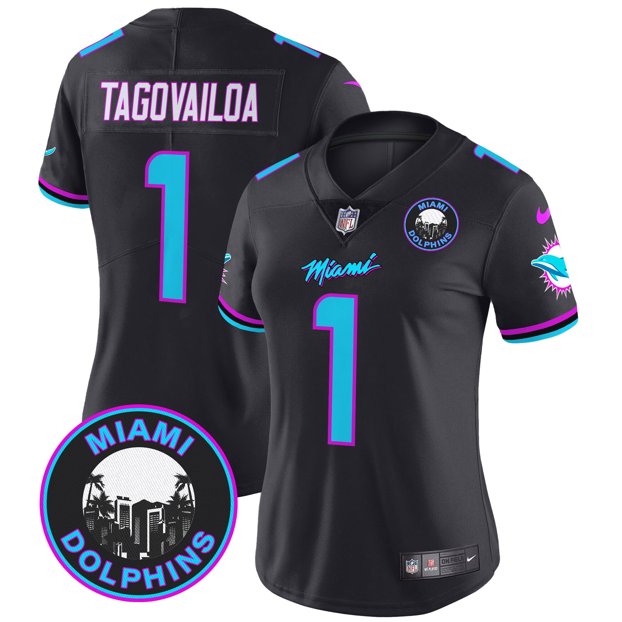 Tua Tagovailoa Women's Miami Dolphins "Miami Vice" Vapor Limited Black Jersey - All Stitched