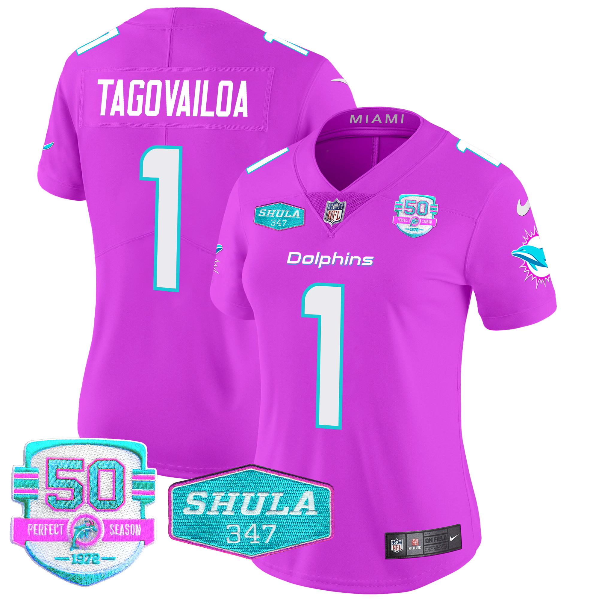Tua Tagovailoa Women's Miami Dolphins "Miami Vice" Vapor Limited Pink Jersey - All Stitched