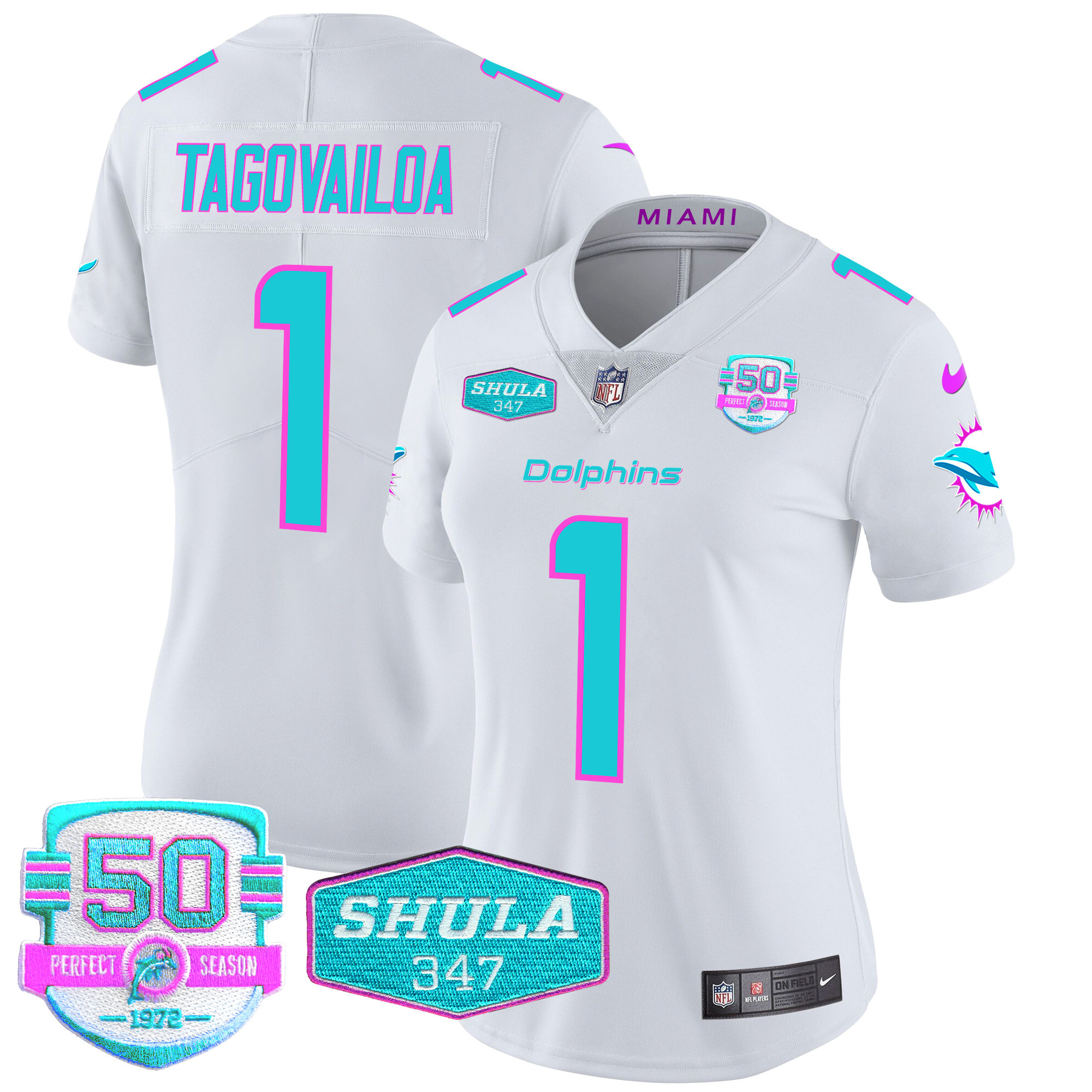 Tua Tagovailoa Women's Miami Dolphins "Miami Vice" Vapor Limited White Jersey - All Stitched