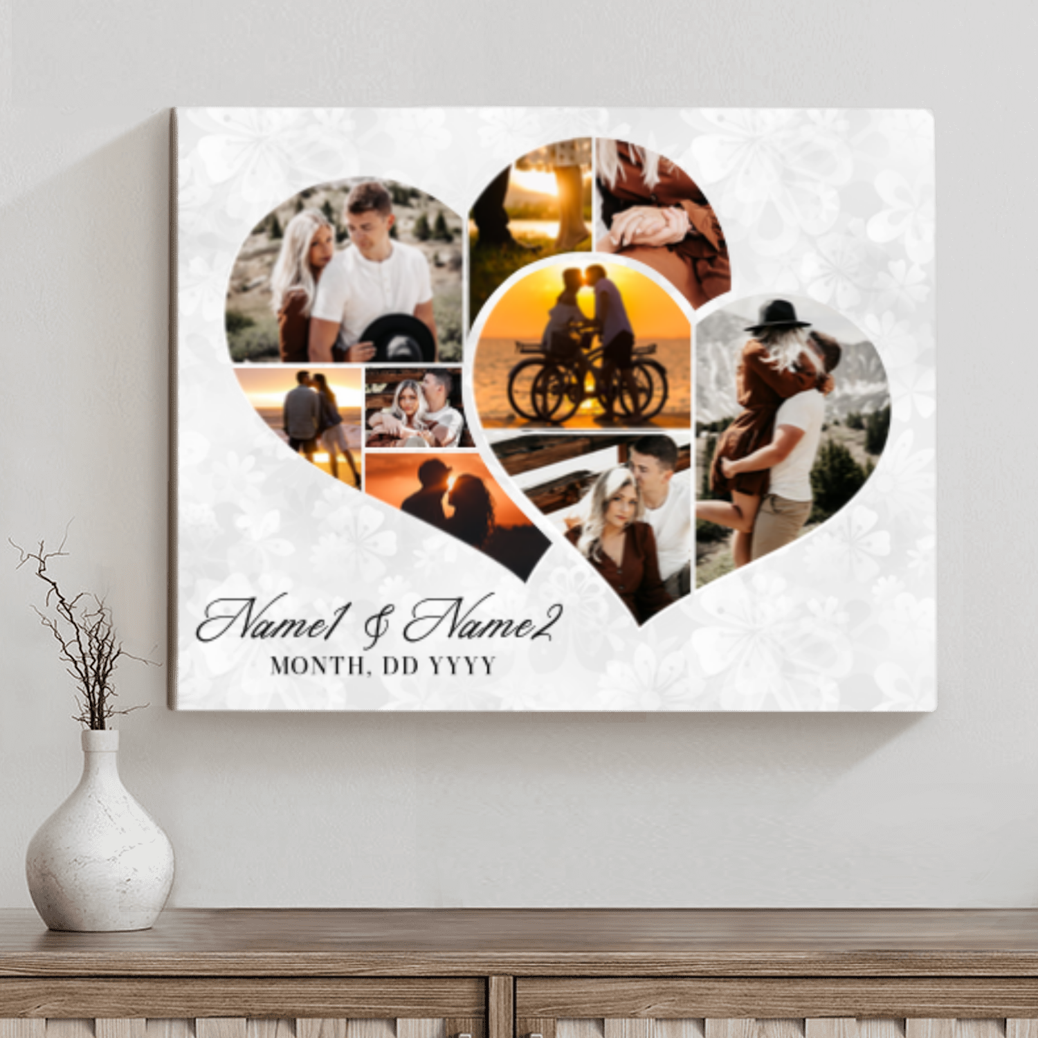 Two Hearts Entangled Photo Collage Canvas, Love Story Collage Gift, Personalized Anniversary Gift For Couples