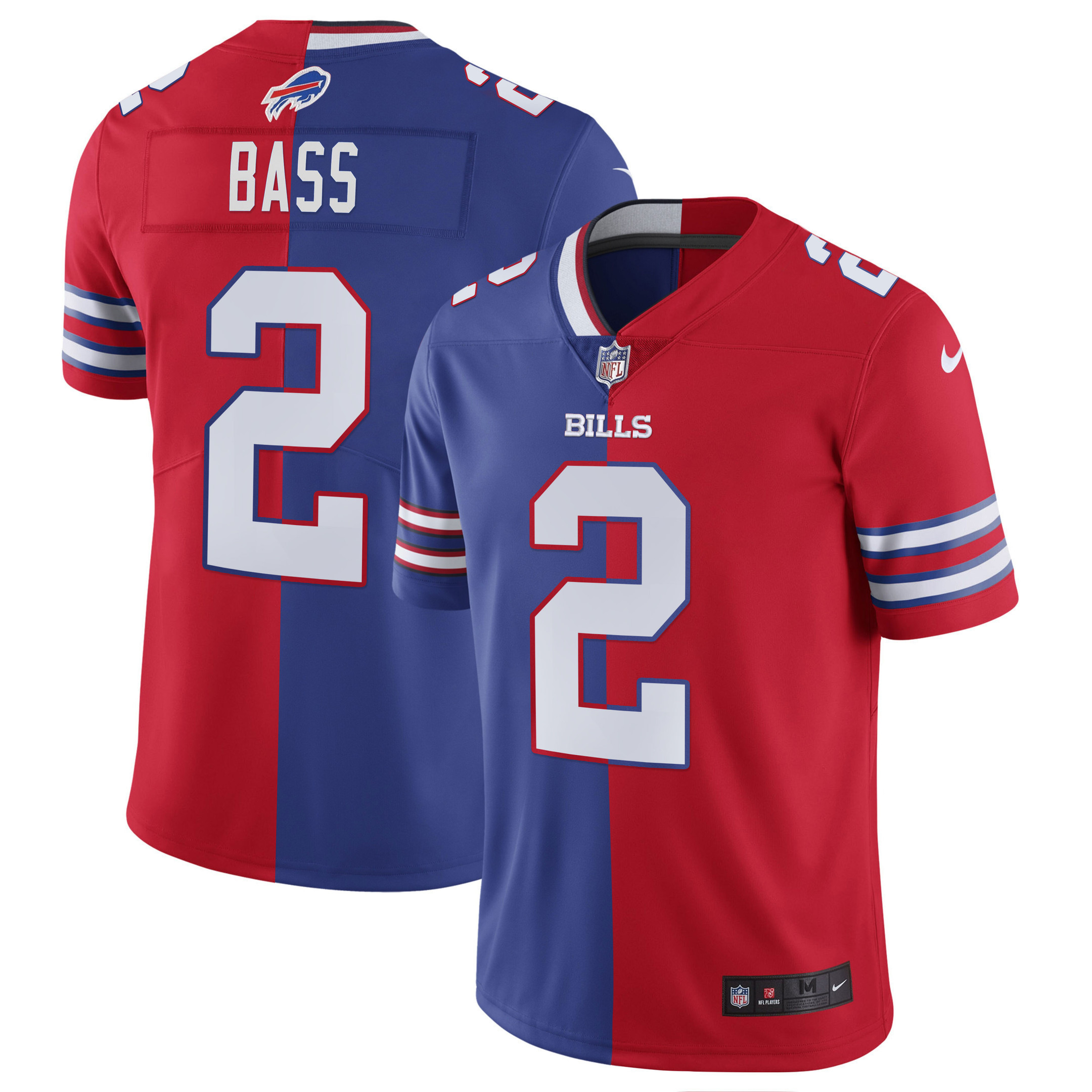 Tyler Bass Buffalo Bills Split - All Stitched Split Royal Red Jersey - All Stitched