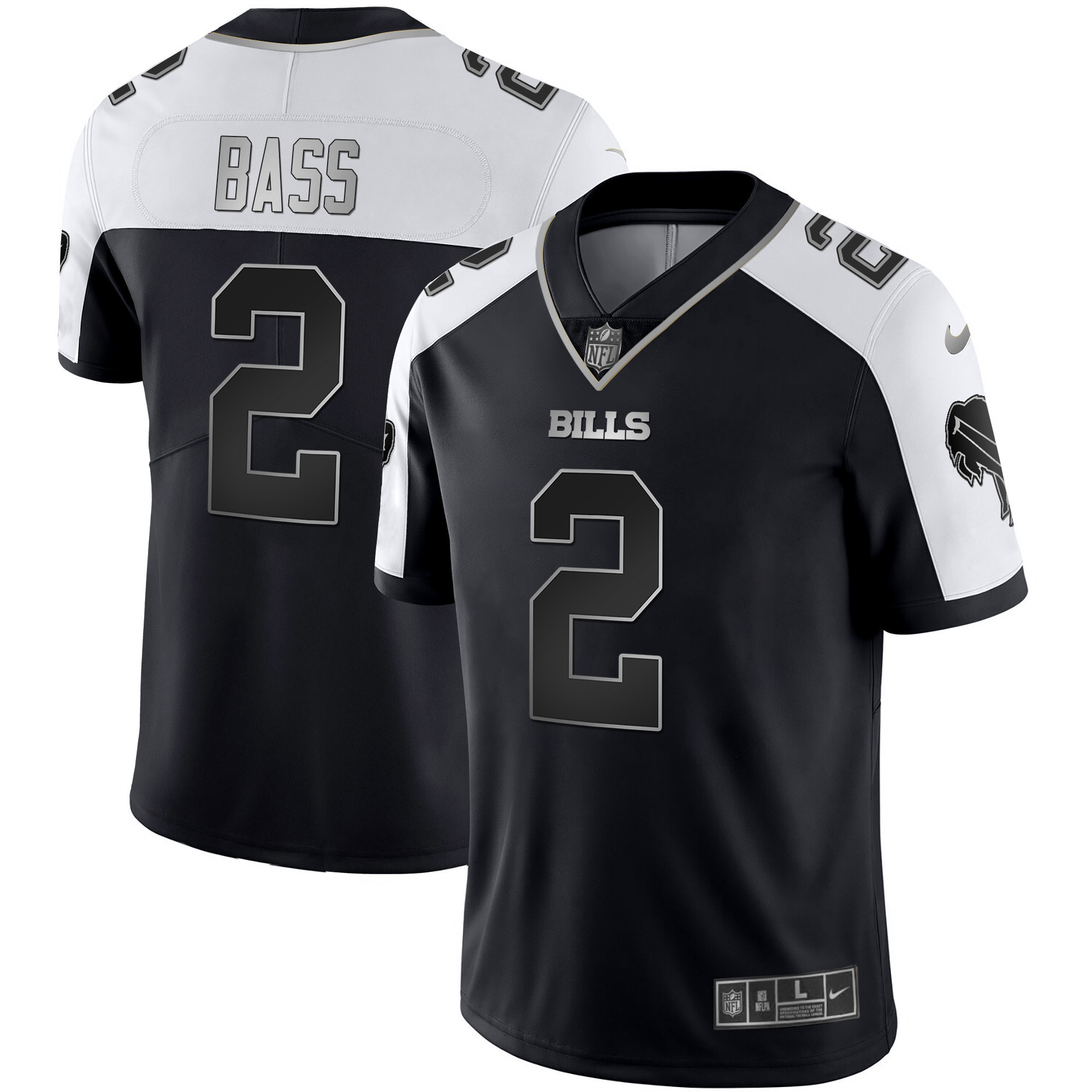 Tyler Bass Men's Buffalo Bills Alternate Vapor Black Gold & Black Inverted Limited - All Stitched Black Silver Jersey - All Stitched