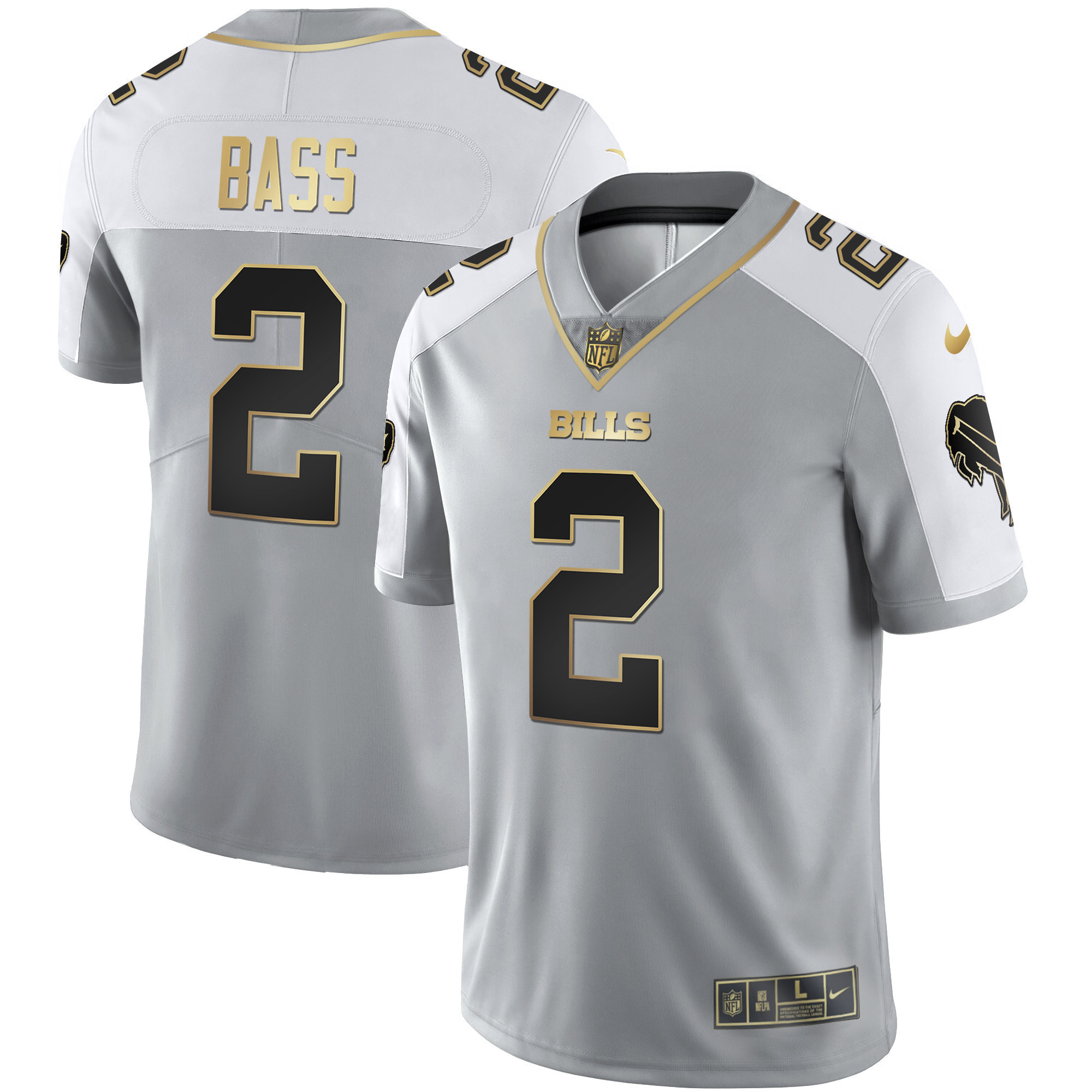 Tyler Bass Men's Buffalo Bills Alternate Vapor Black Gold & Black Inverted Limited - All Stitched Gray Gold Jersey - All Stitched