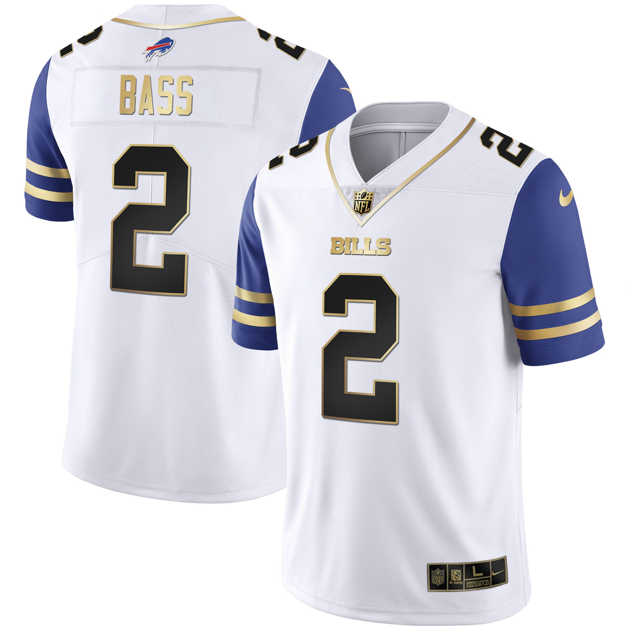 Tyler Bass Men's Buffalo Bills Alternate Vapor Black Gold & Black Inverted Limited - All Stitched Royal Sleeves Jersey - All Stitched