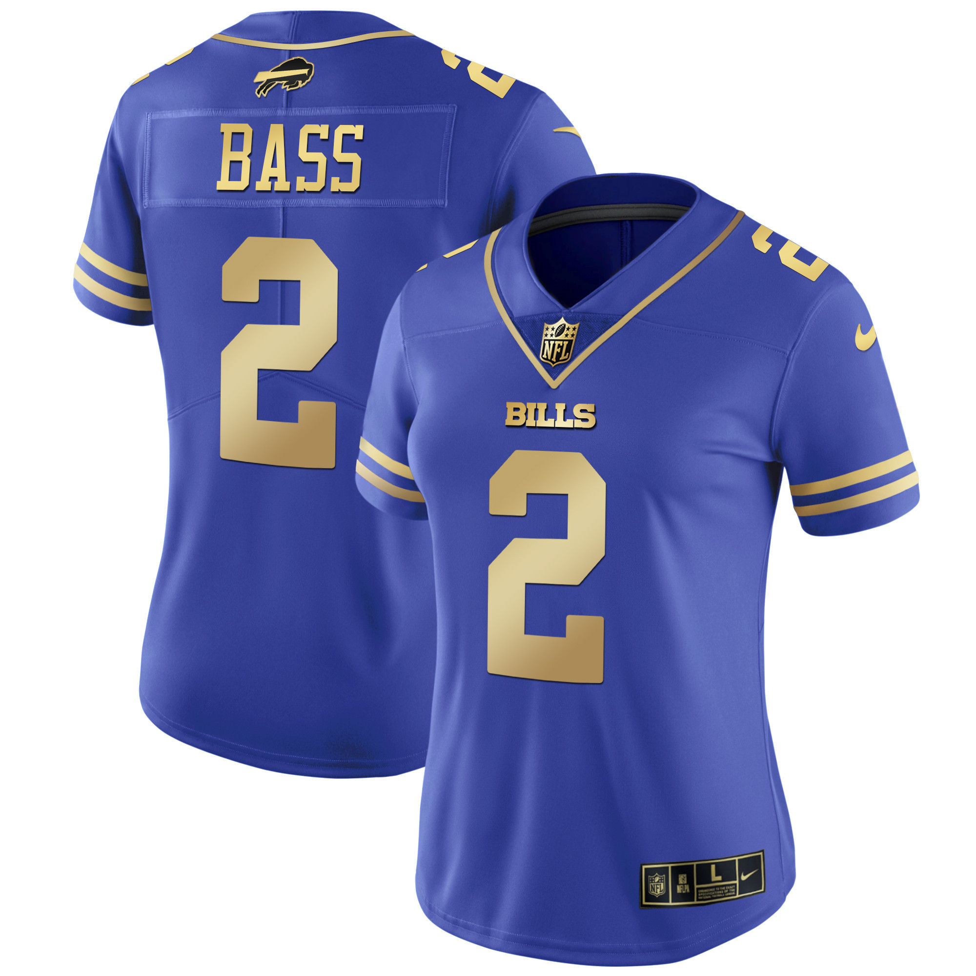 Tyler Bass Women's Buffalo Bills Black Red Vapor Royal Gold Jersey - All Stitched